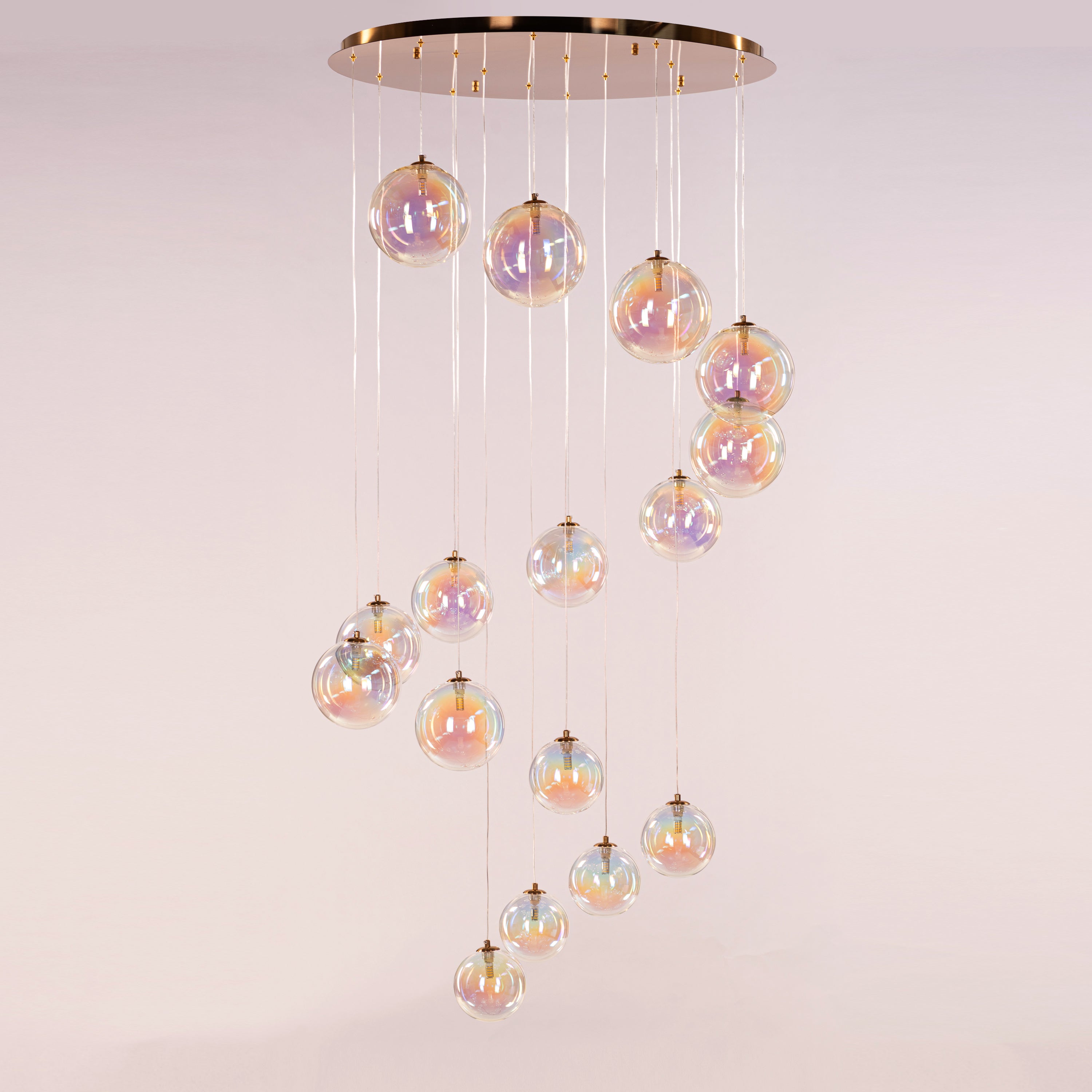 Cosmic Trails (Gold, Clear) Iridescent Double Height Chandelier