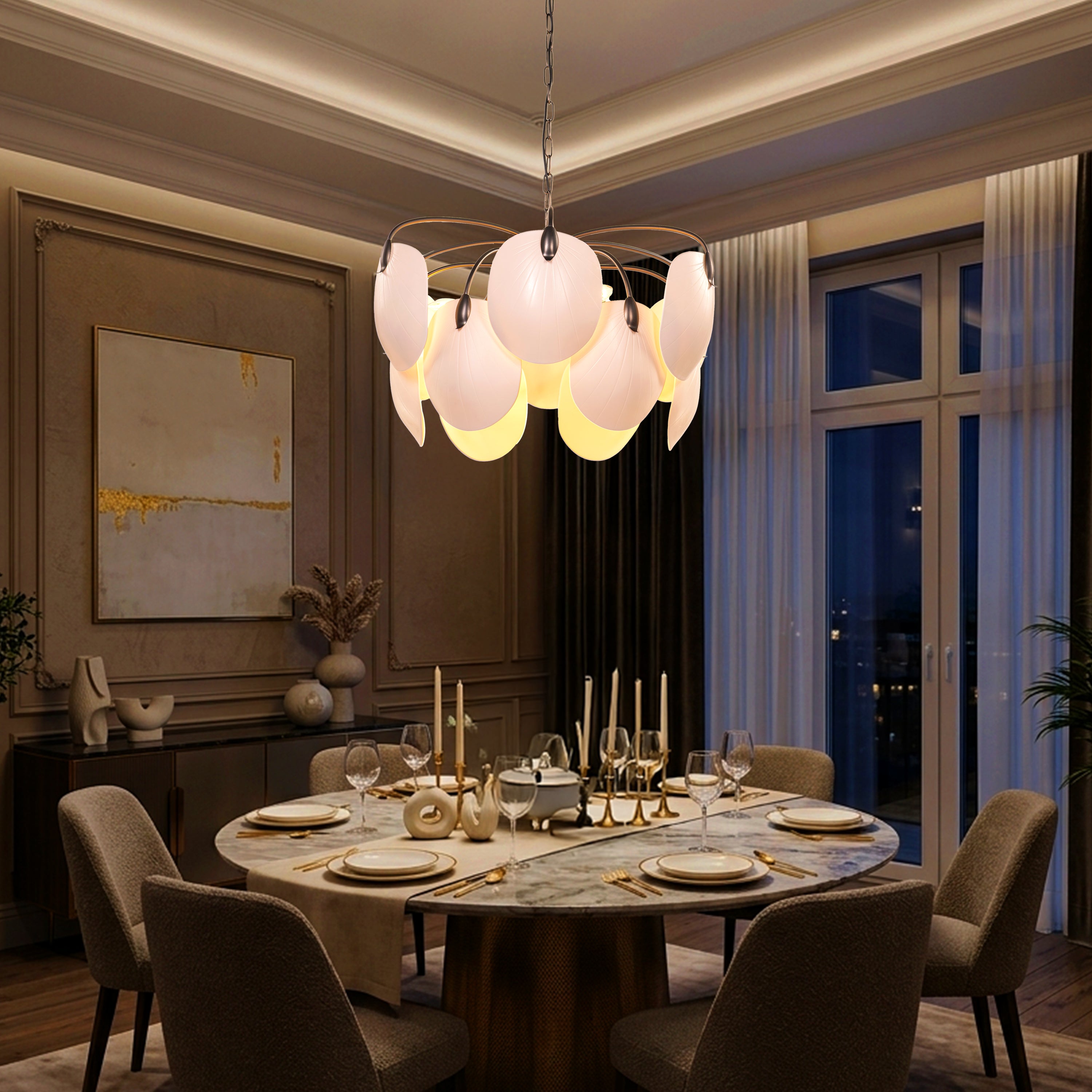 Petaline (Round, Brown, White) Ceramic Chandelier