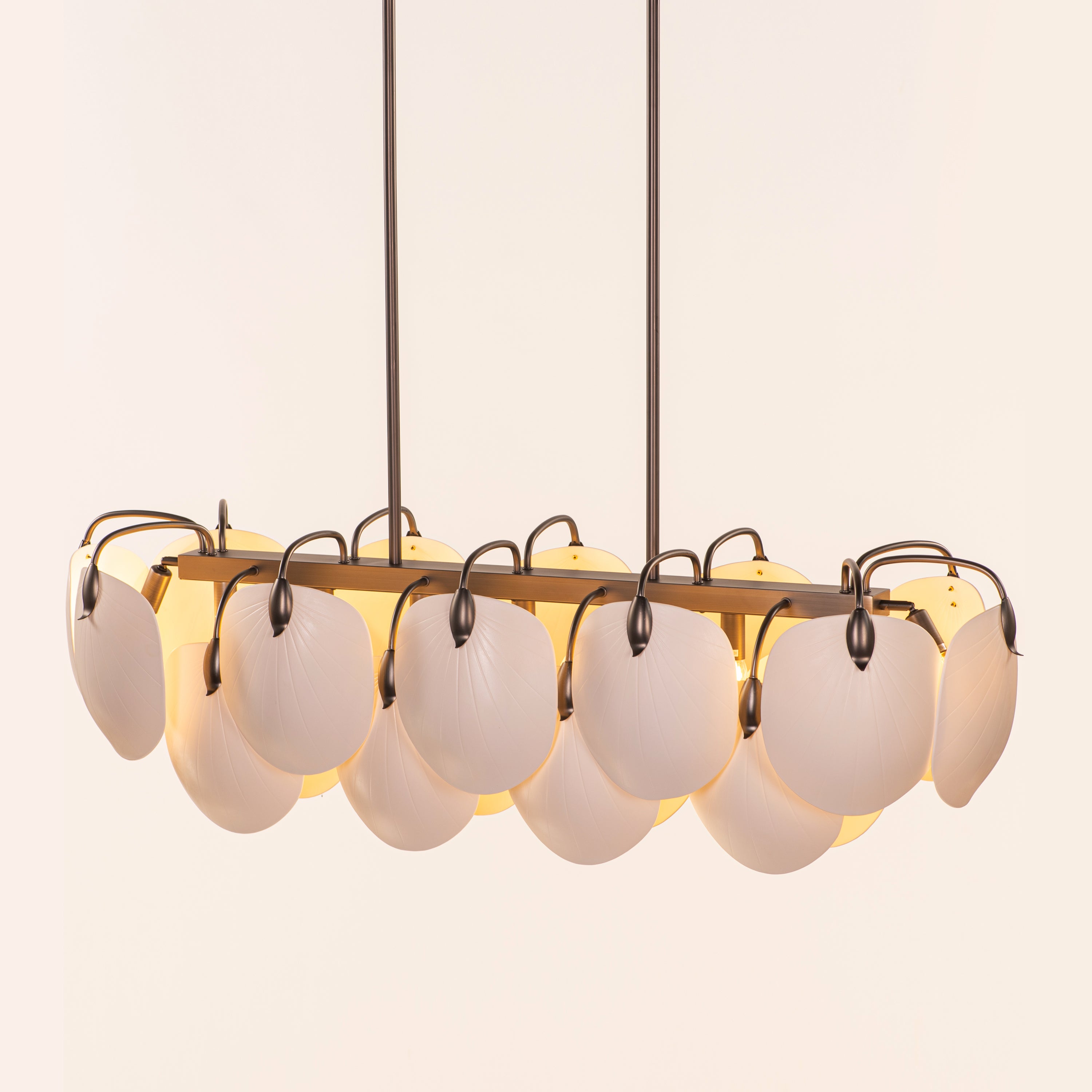 Petaline (Long, Brown, White) Ceramic Chandelier