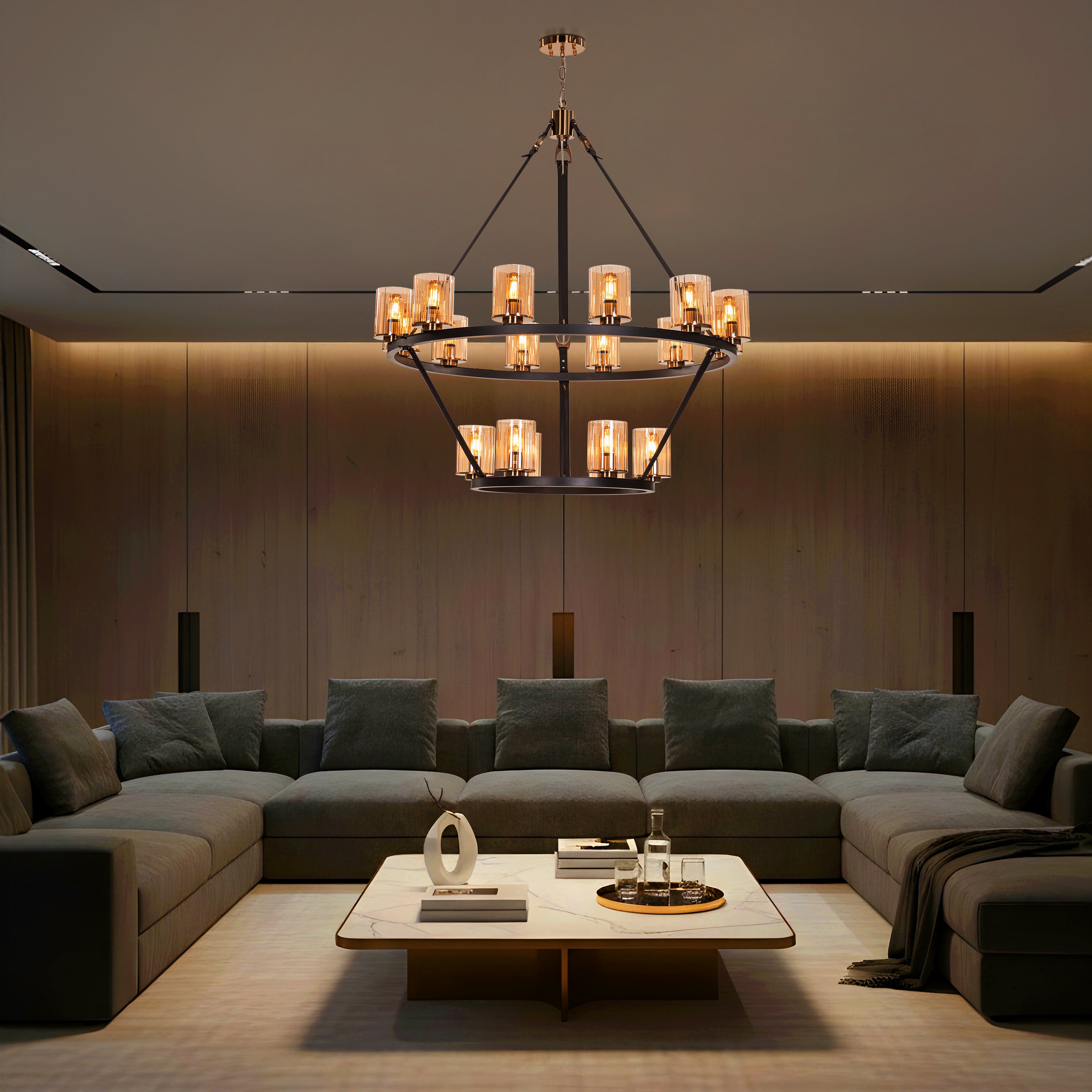 Belgravia Assembly (Black, Gold, Amber) Leather Chandelier