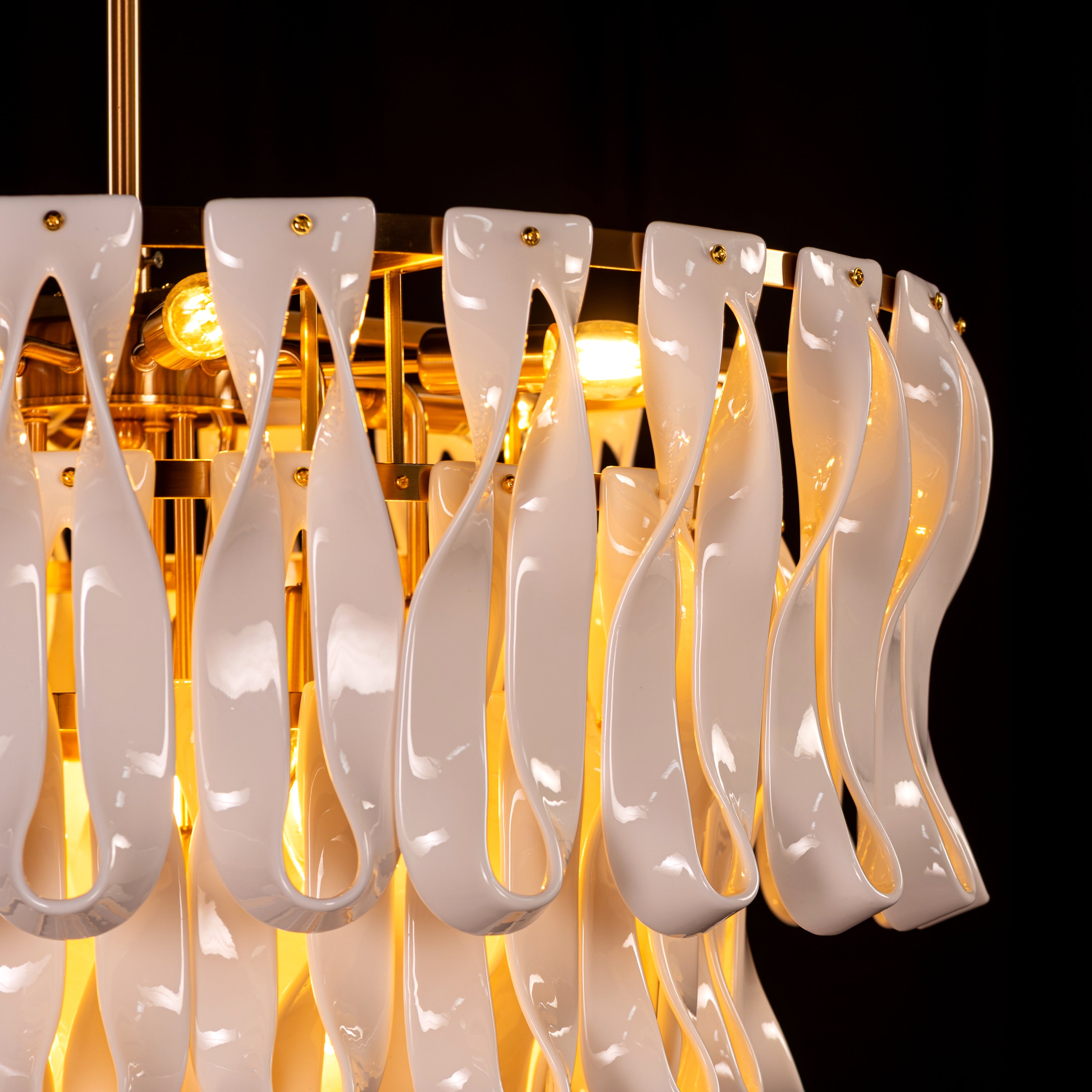 Vera (Round, Gold, White) Ceramic Chandelier
