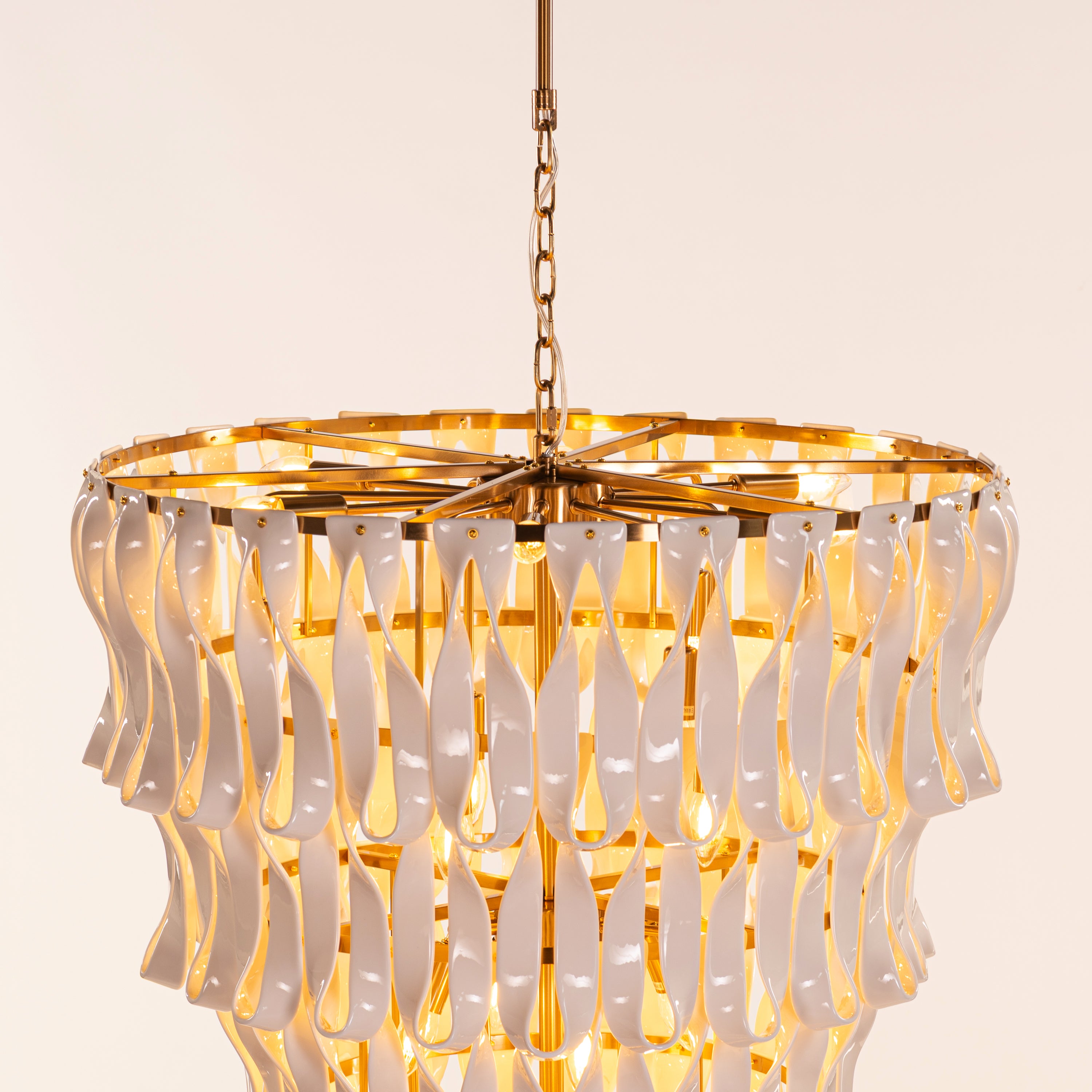 Vera (Gold, White) Ceramic Double Height Chandelier