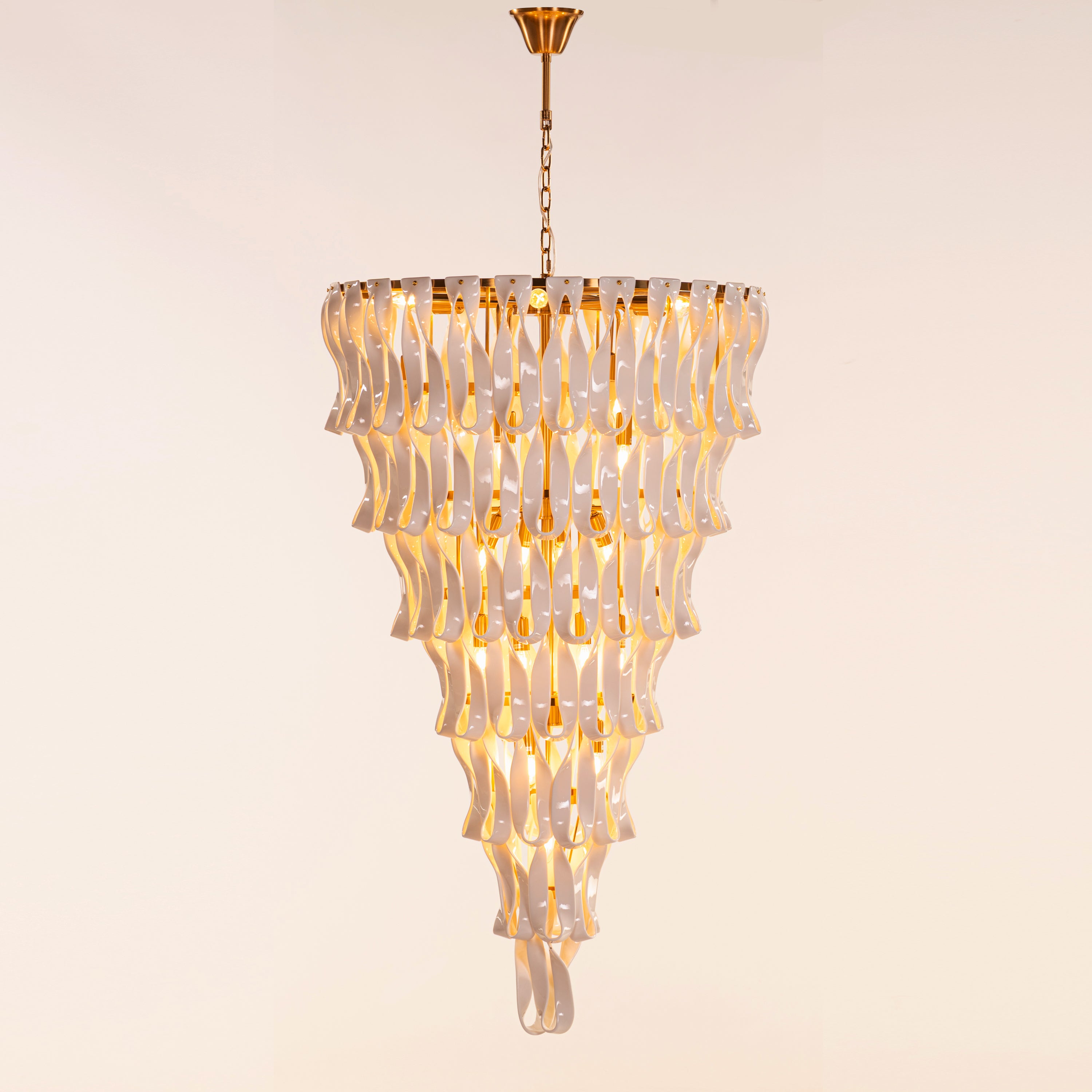 Vera (Gold, White) Ceramic Double Height Chandelier