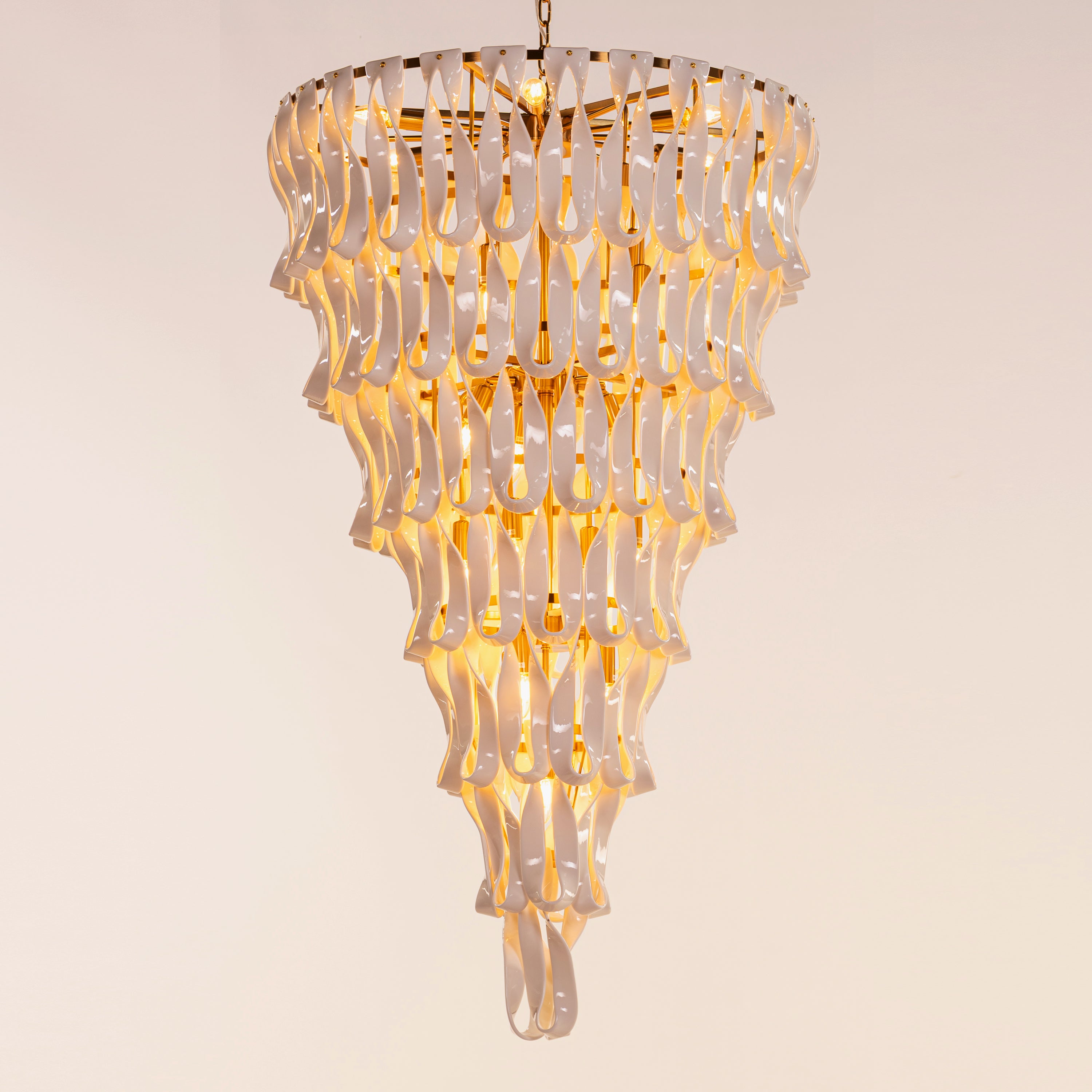 Vera (Gold, White) Ceramic Double Height Chandelier