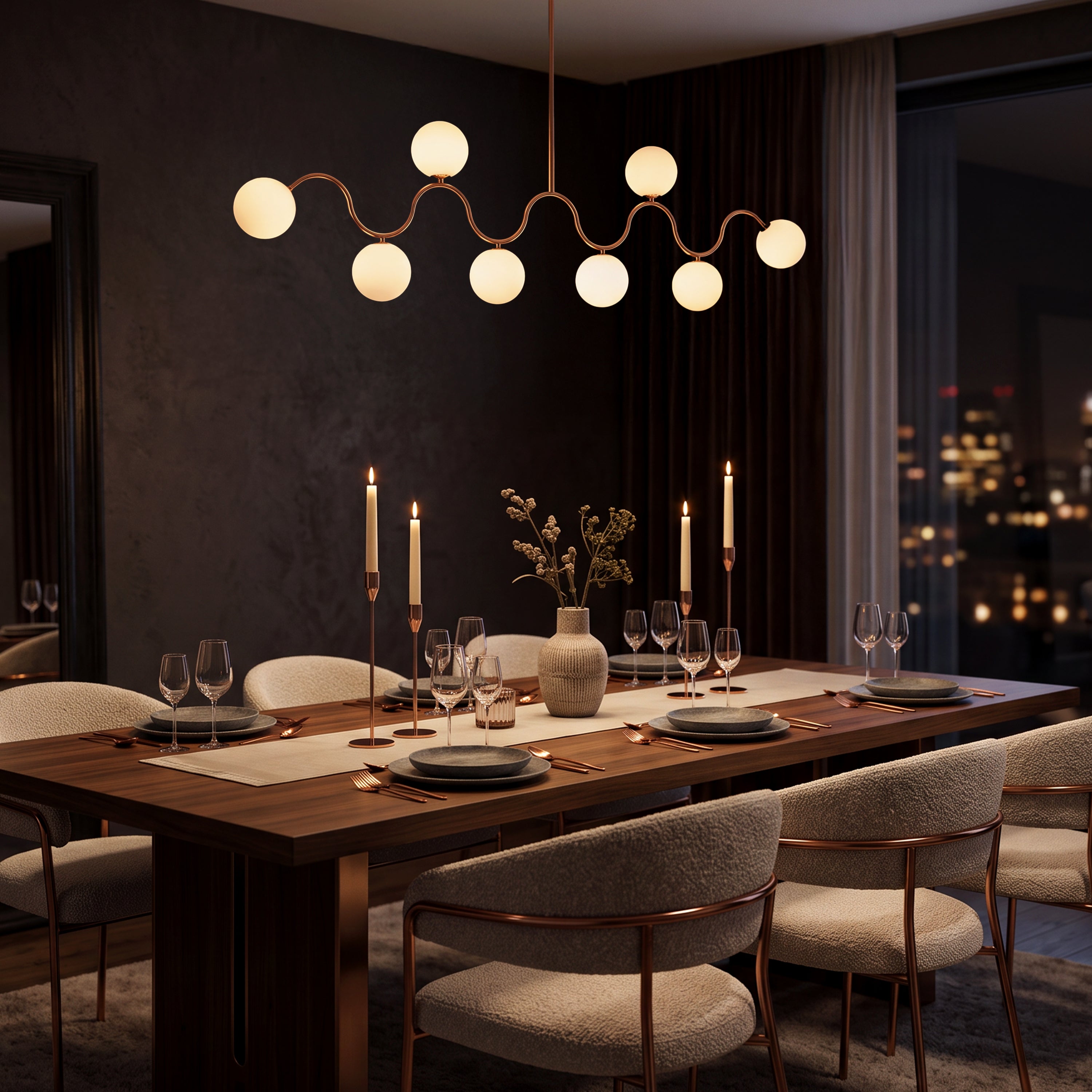 City In Stillness (Gold, White) Glass Chandelier