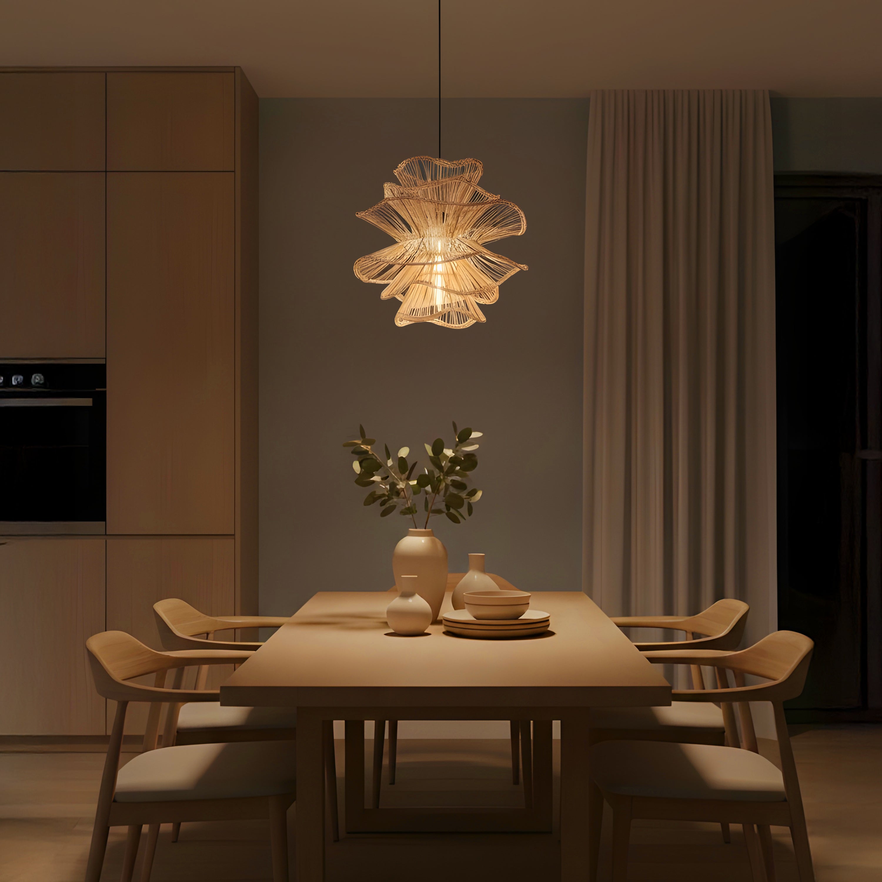 Seashell Whisper (Beige) Rattan Pendant Light