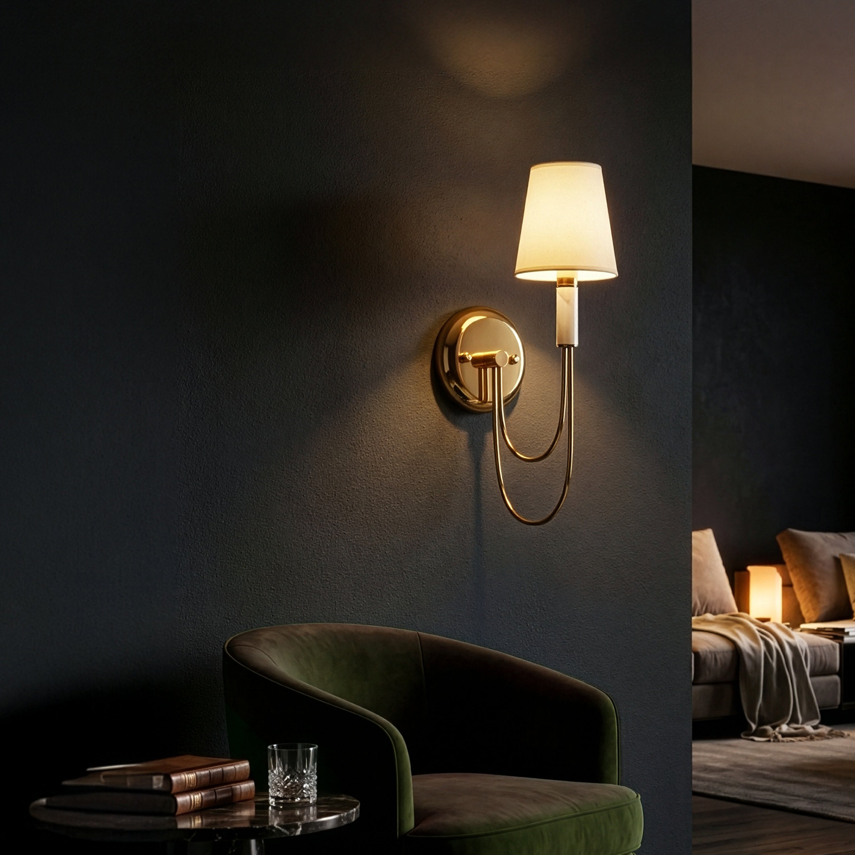 Chelsea (Gold, White) Fabric Wall Light