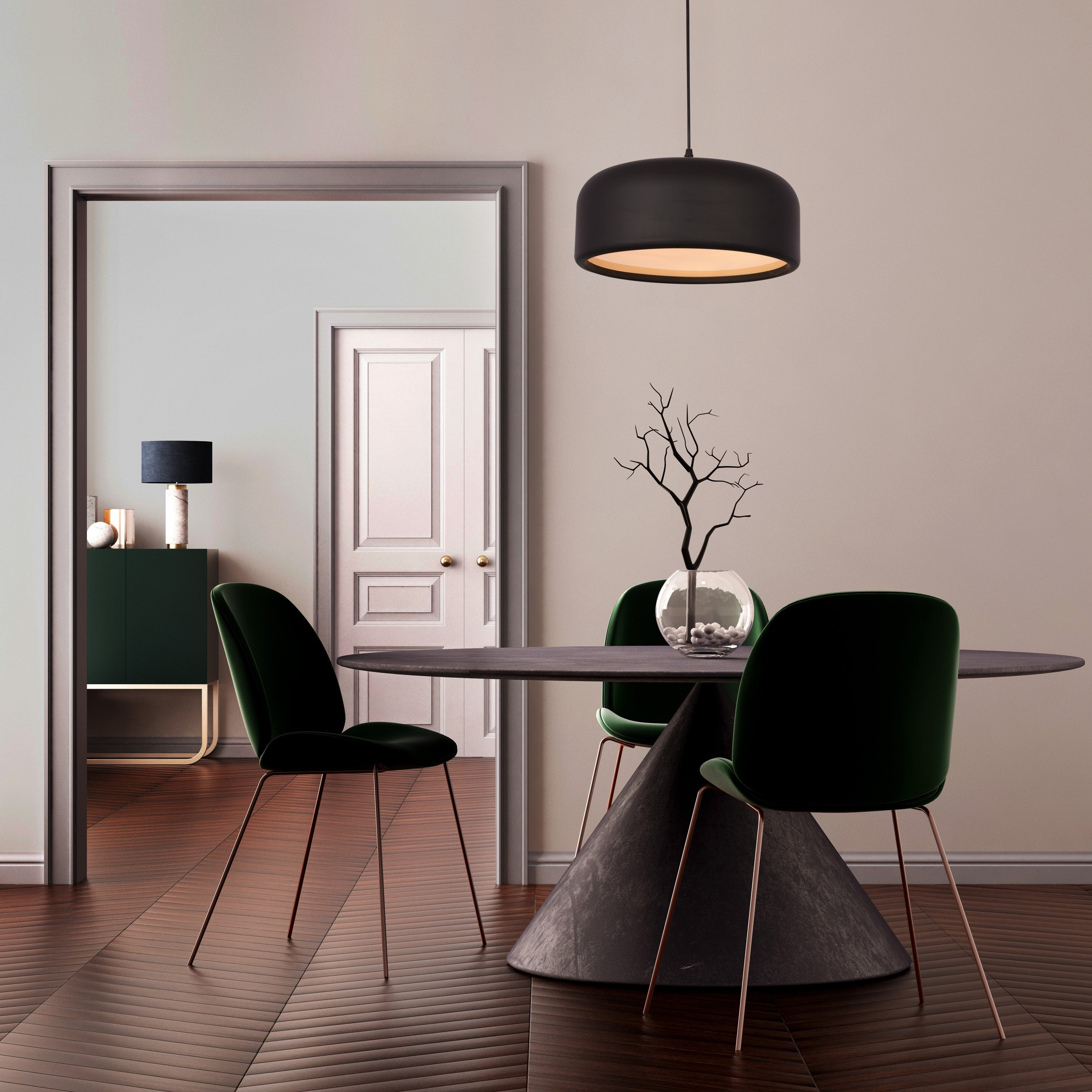 Artistic (19", Black, Smart LED) Pendant Light (3 Smart LED Bulbs Included)