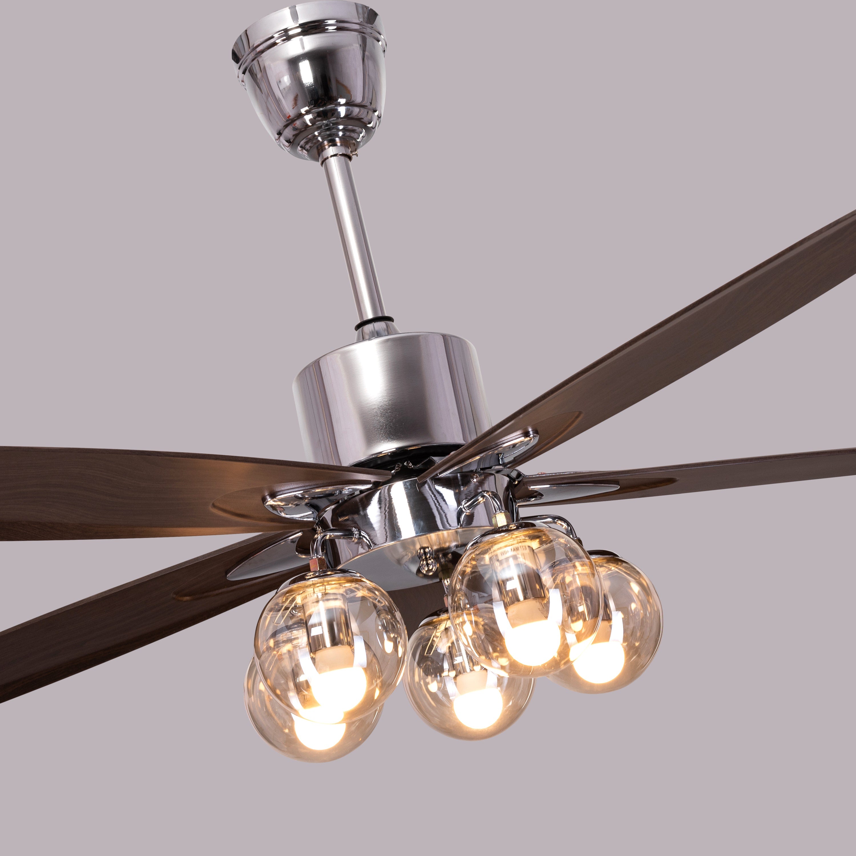 Bond Street (137 cm Span, Chrome Finish Metal Body, Walnut Finish ABS Blades) Chandelier Ceiling Fan