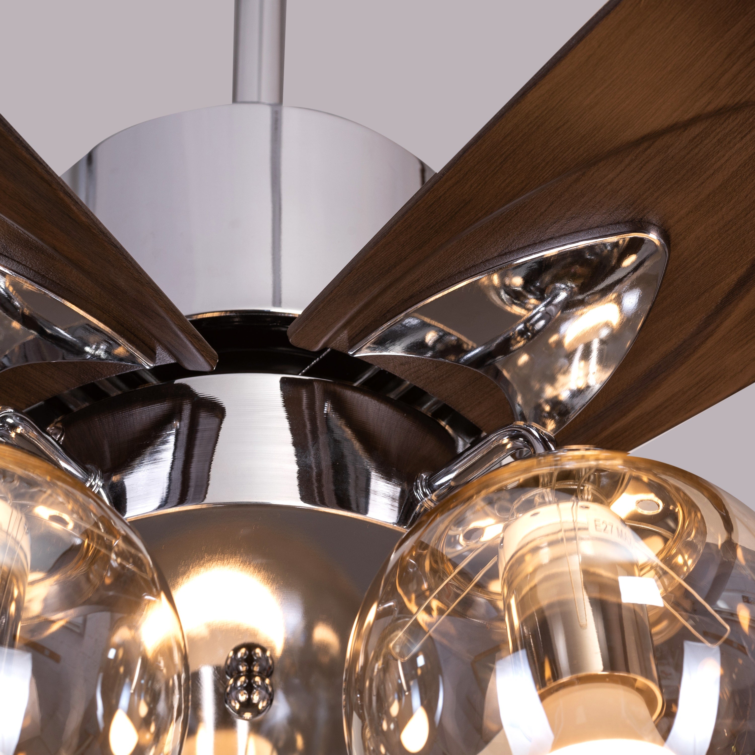 Bond Street (137 cm Span, Chrome Finish Metal Body, Walnut Finish ABS Blades) Chandelier Ceiling Fan