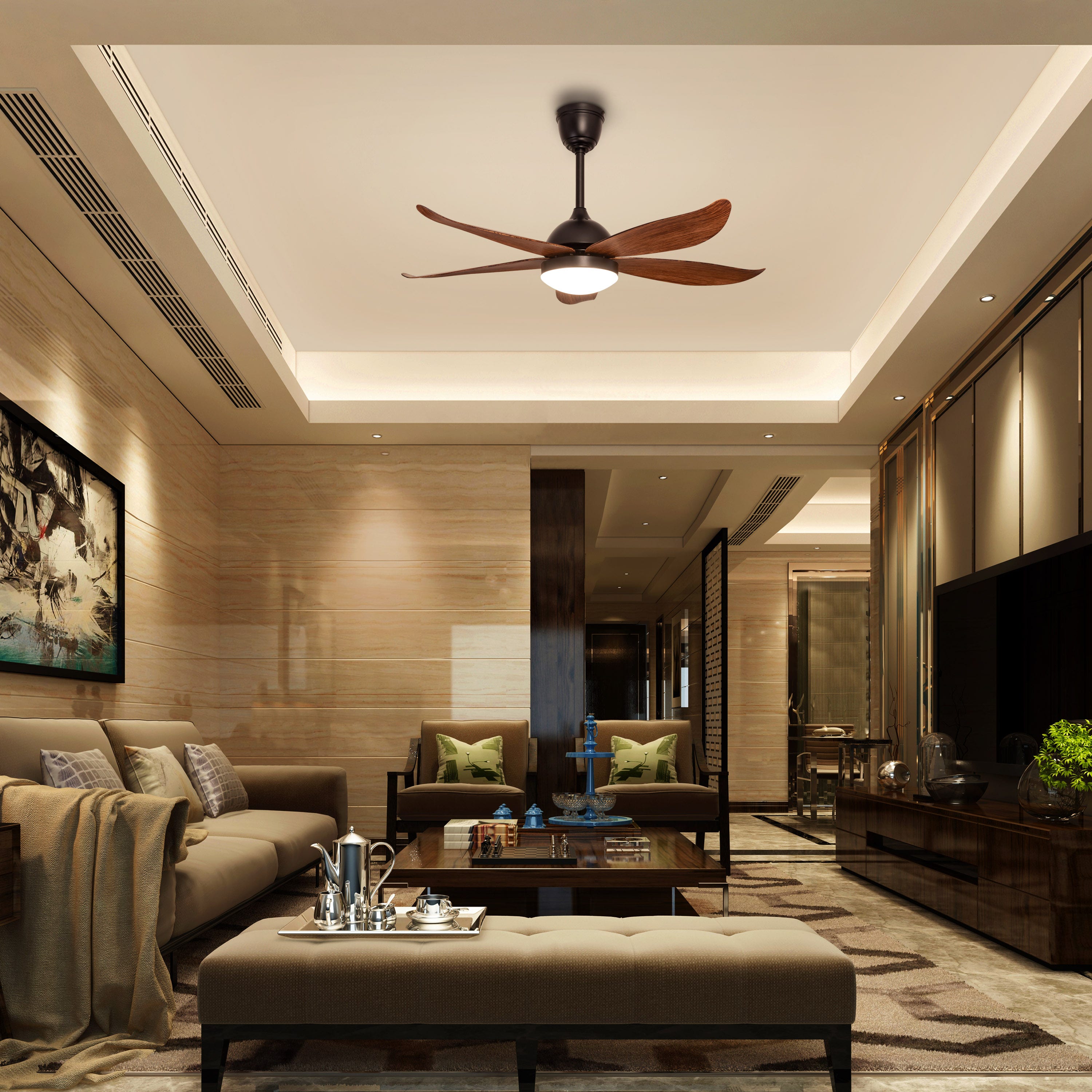 West Minister (122 cm Span, Matt Black Finish Metal Body, Teak Finish ABS Blades) Dimmable LED With Remote Control Ceiling Fan
