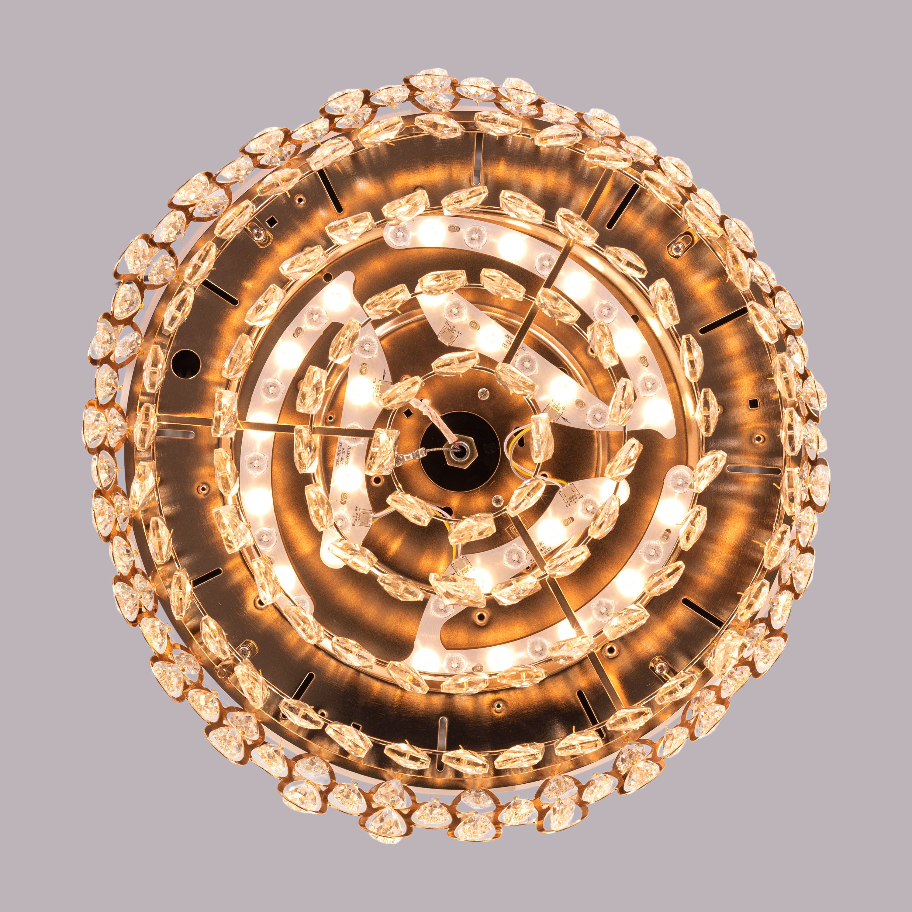 Flight Of Fancy (112 cm Span, Matte Gold Finish Metal Body, Transparent ABS Blades) Dimmable LEd With Remote Control Crystal Chandelier Ceiling Fan