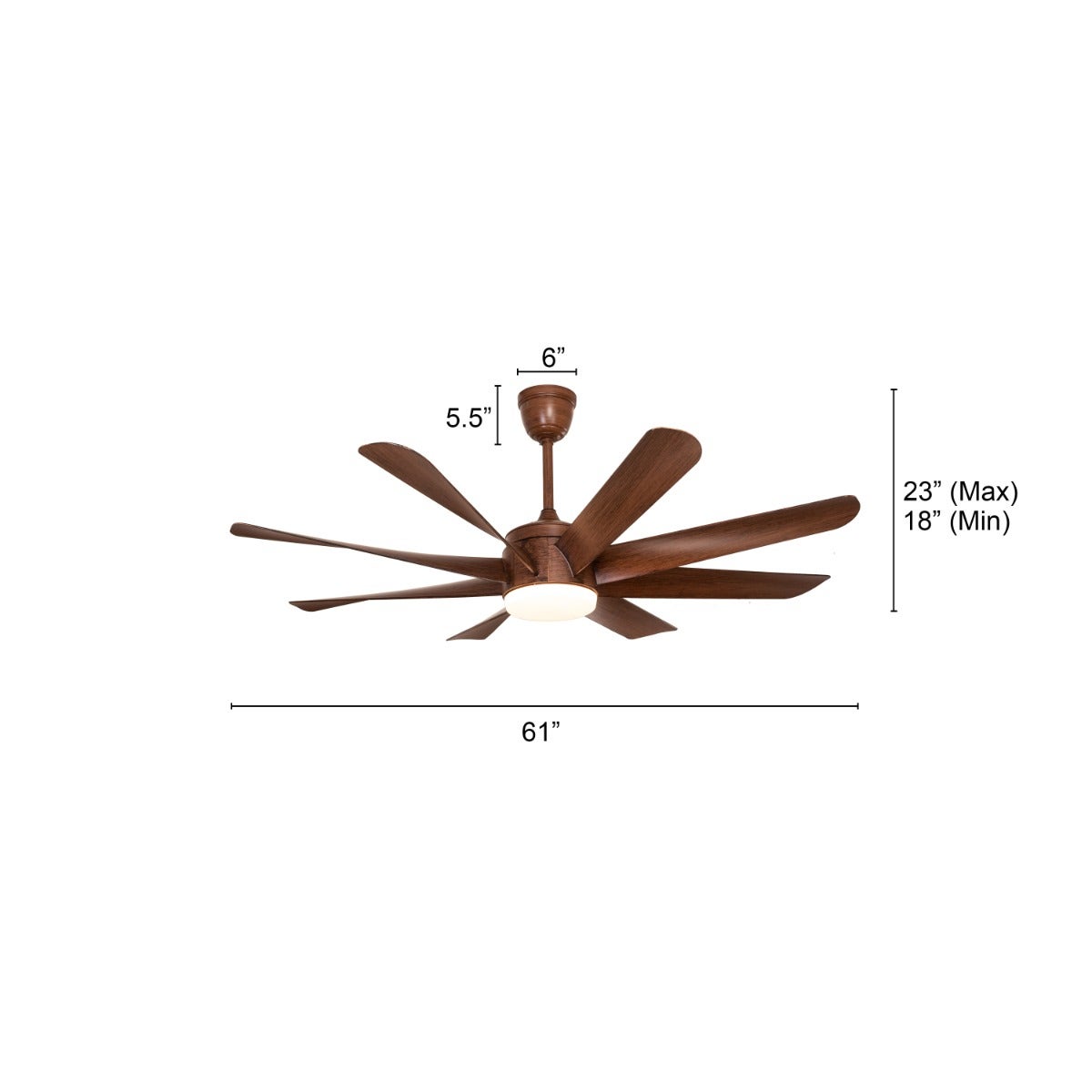 Chaos (155 cm Span, Wood Finish Metal Body, Teak Wood Finish ABS Blades) Dimmable LED With Remote Control Ceiling Fan