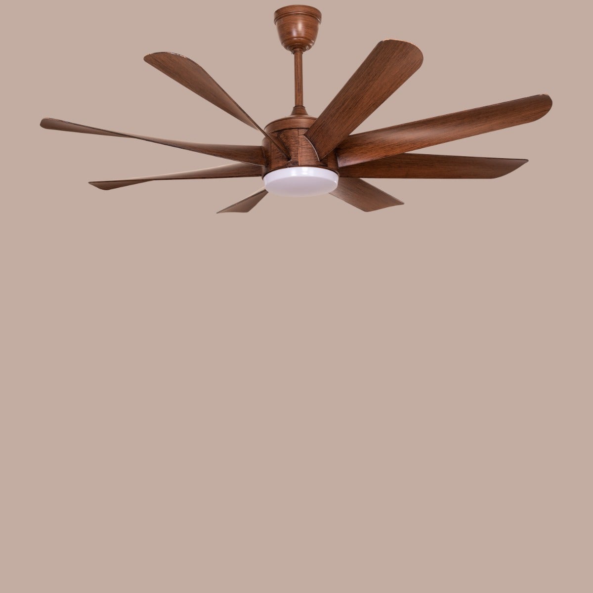 Chaos (155 cm Span, Wood Finish Metal Body, Teak Wood Finish ABS Blades) Dimmable LED With Remote Control Ceiling Fan