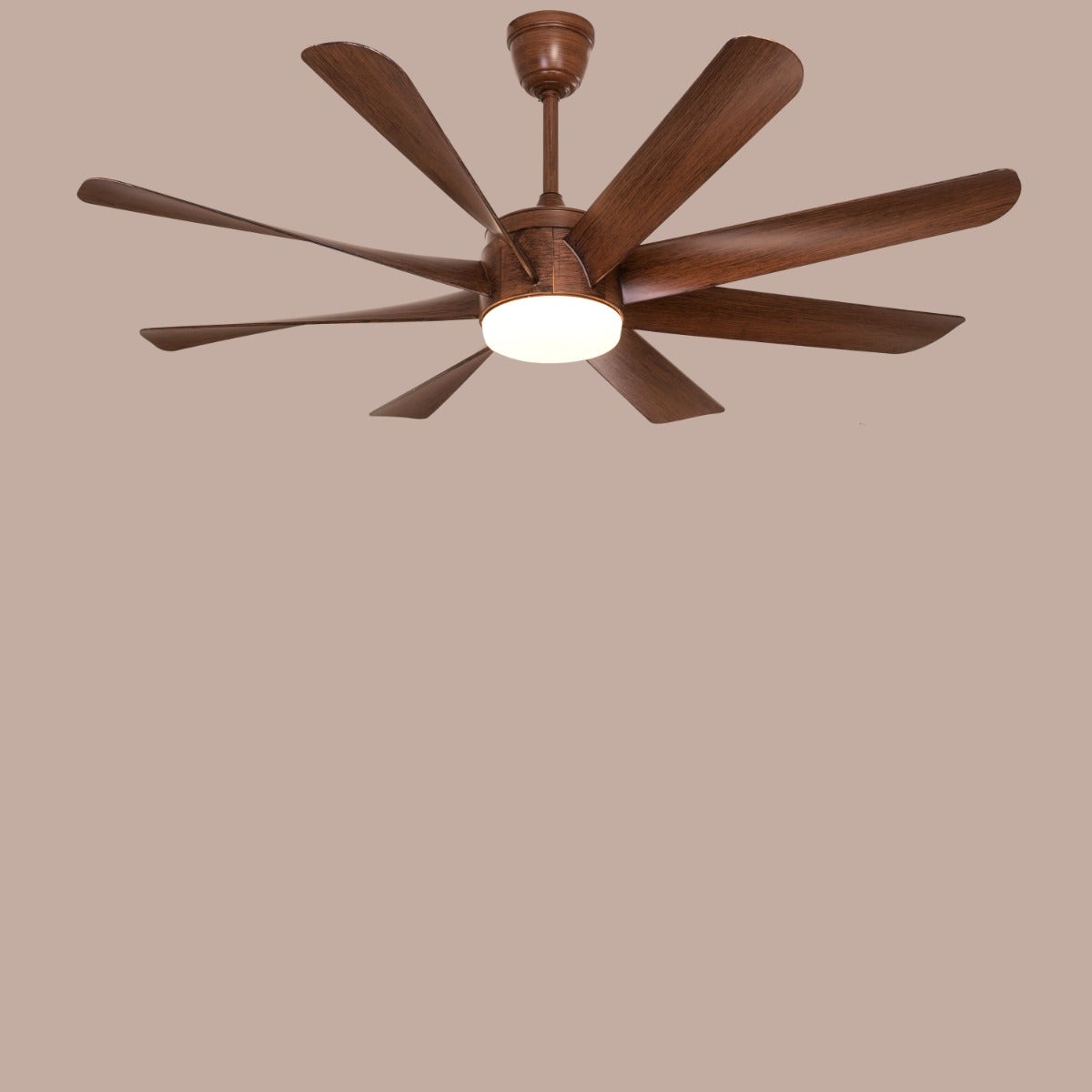 Chaos (155 cm Span, Wood Finish Metal Body, Teak Wood Finish ABS Blades) Dimmable LED With Remote Control Ceiling Fan