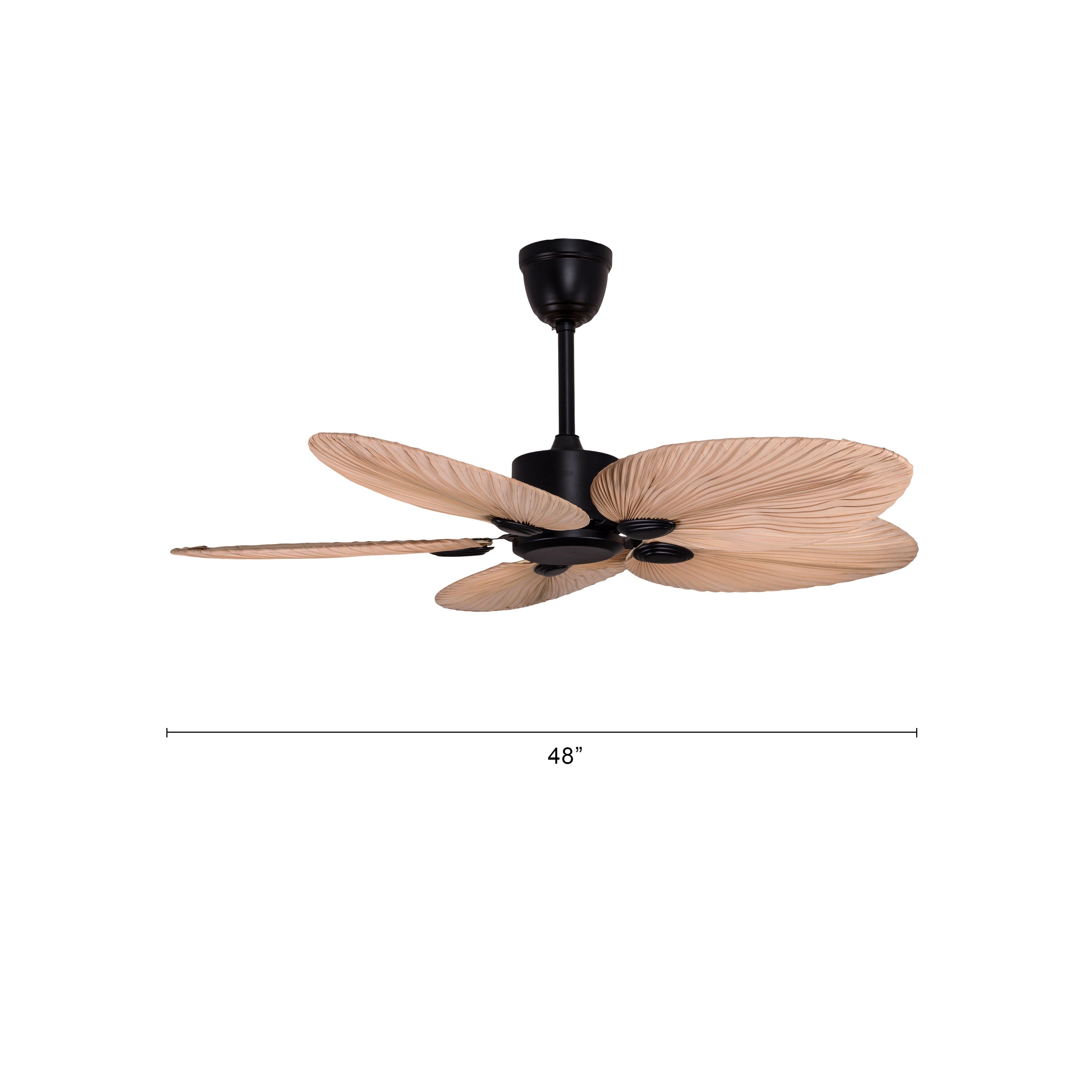 Palm Springs (122 cm Span, Black Metal Body, Rattan Wood Processed Dry Palm Tree Leaves) Ceiling Fan