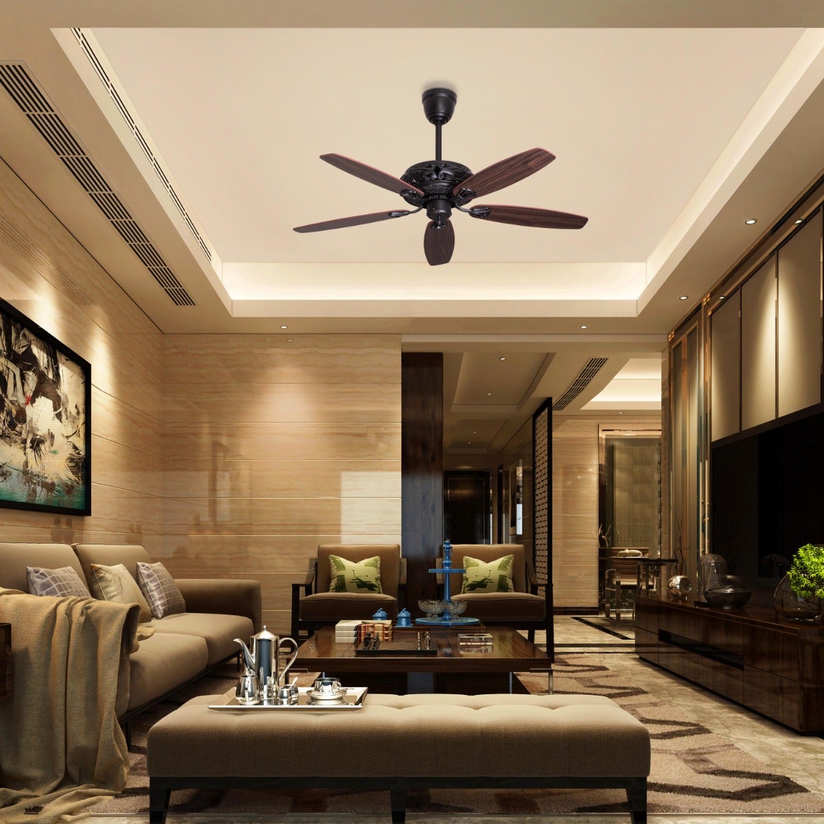 Big Sur (132 cm Span, Black Finish Metal Body, Teak Wood Finish Solid Wooden Blades) With Remote Control Ceiling Fan
