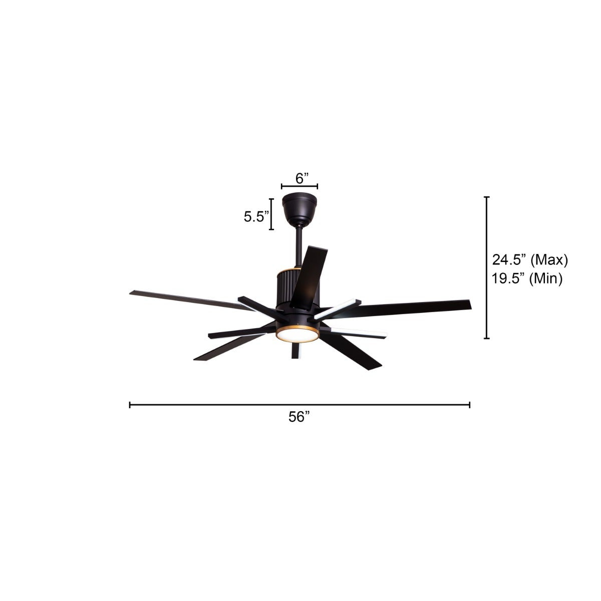 Serengeti (142 cm Span, Black & Gold Finish Metal Body, Black Finish Solid Wood Blades) Dimmable LED With Remote Control Ceiling Fan