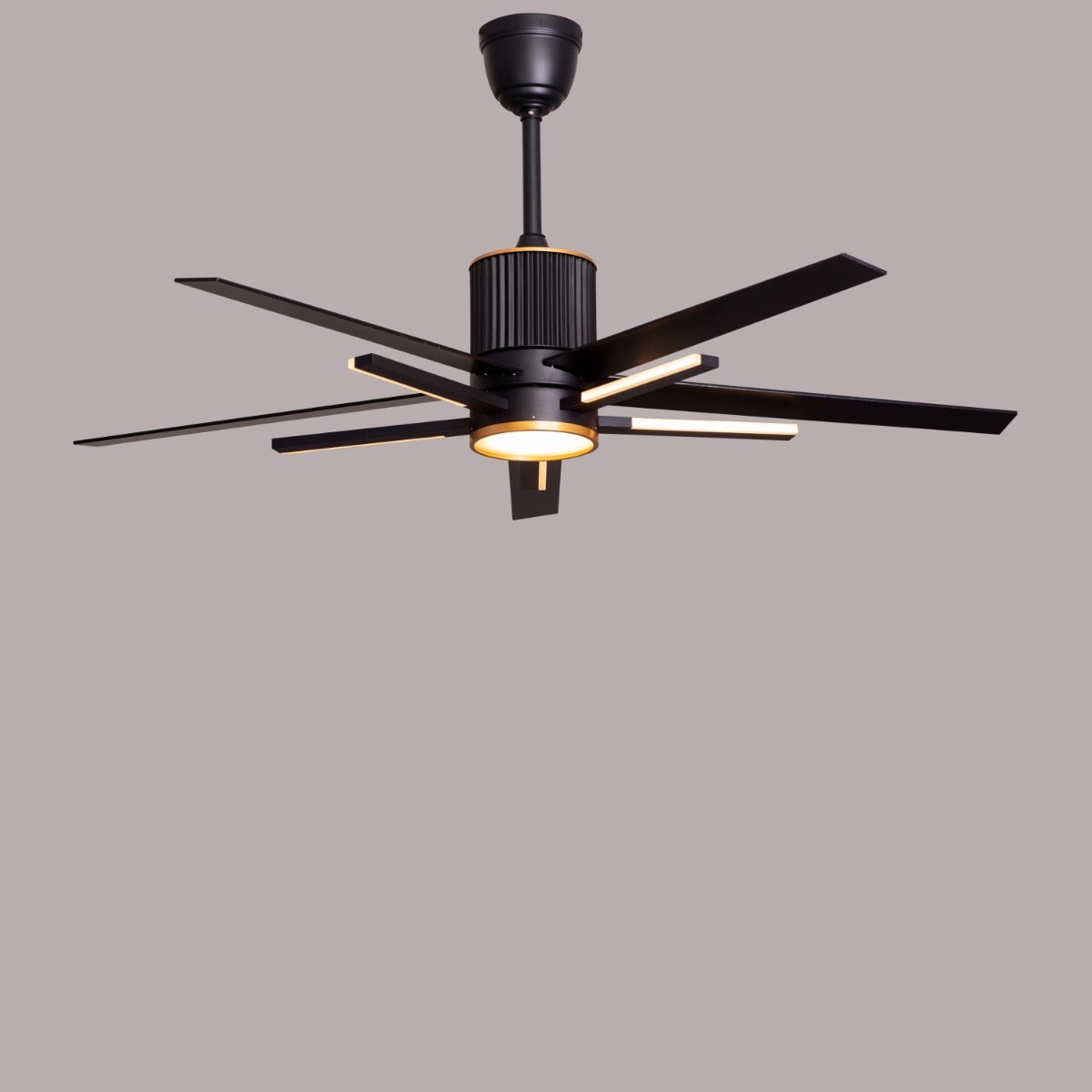 Serengeti (142 cm Span, Black & Gold Finish Metal Body, Black Finish Solid Wood Blades) Dimmable LED With Remote Control Ceiling Fan