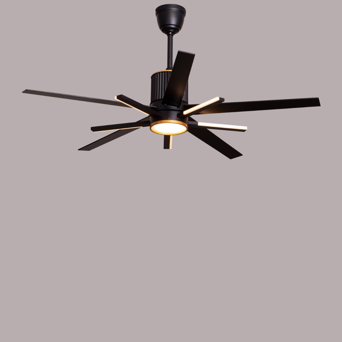 Serengeti (142 cm Span, Black & Gold Finish Metal Body, Black Finish Solid Wood Blades) Dimmable LED With Remote Control Ceiling Fan