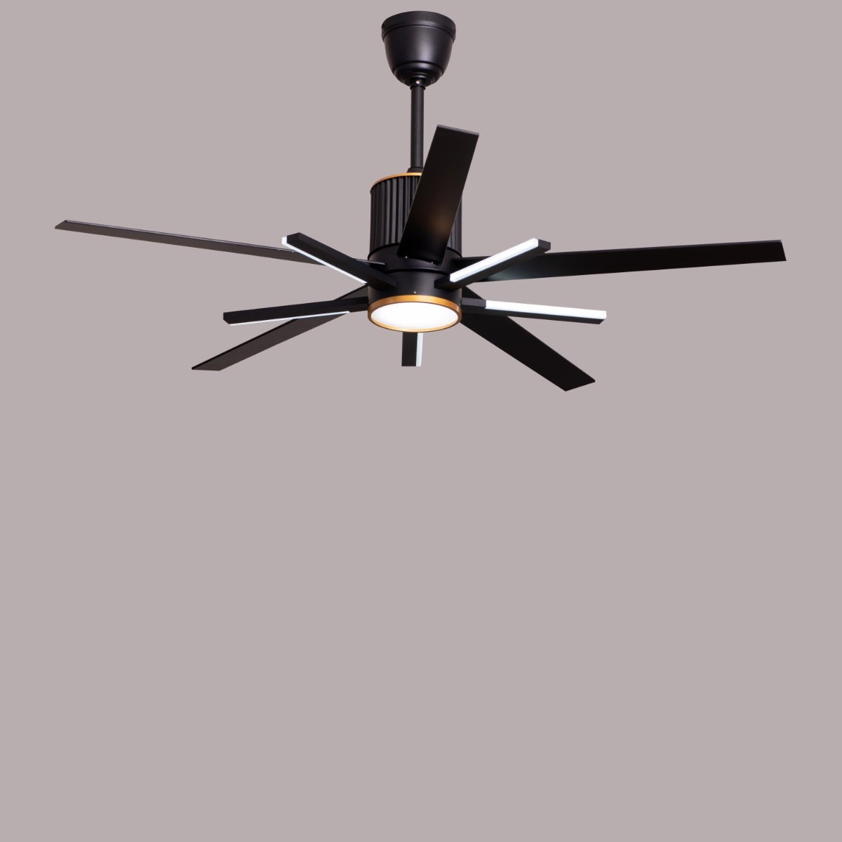 Serengeti (142 cm Span, Black & Gold Finish Metal Body, Black Finish Solid Wood Blades) Dimmable LED With Remote Control Ceiling Fan