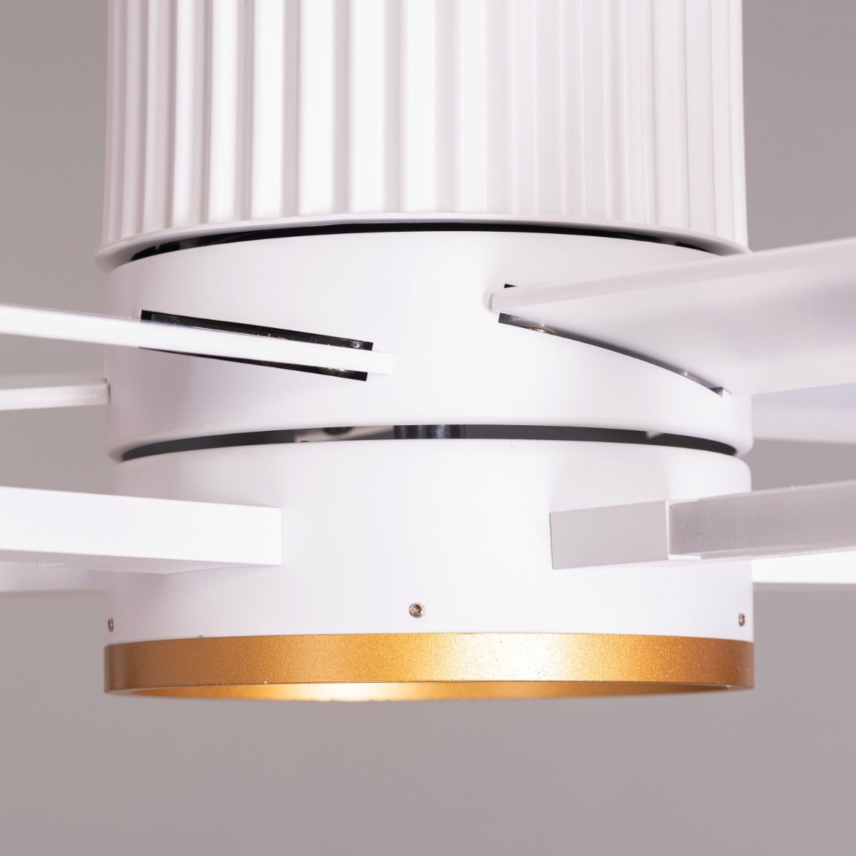 Serengeti (142 cm Span, White & Gold Finish Metal Body, White Finish Solid Wood Blades) Dimmable LED With Remote Control Ceiling Fan
