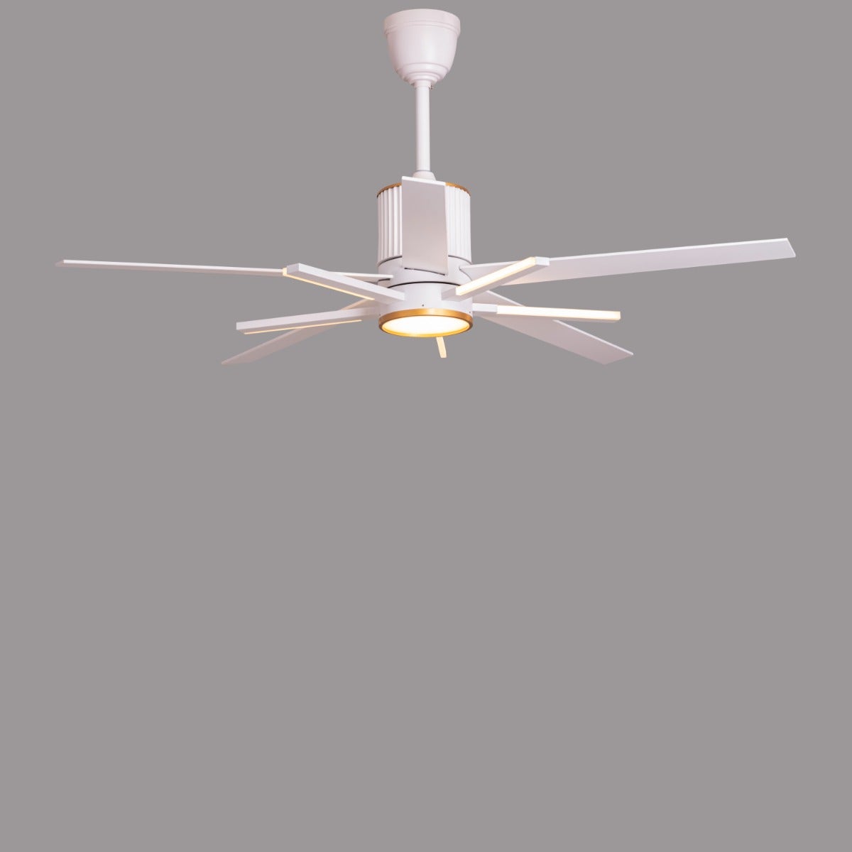 Serengeti (142 cm Span, White & Gold Finish Metal Body, White Finish Solid Wood Blades) Dimmable LED With Remote Control Ceiling Fan