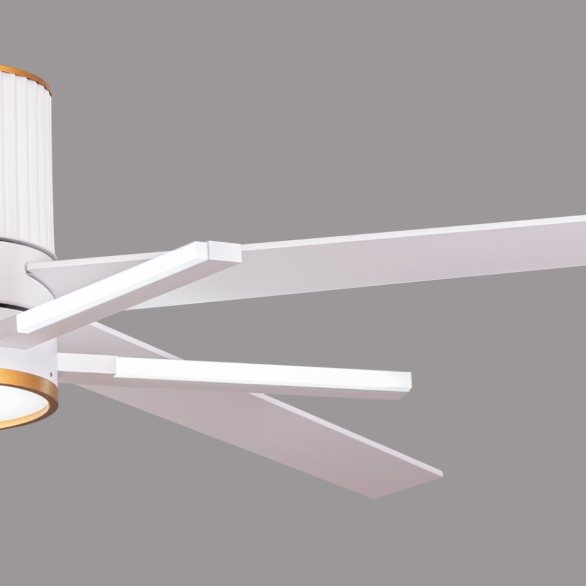 Serengeti (142 cm Span, White & Gold Finish Metal Body, White Finish Solid Wood Blades) Dimmable LED With Remote Control Ceiling Fan