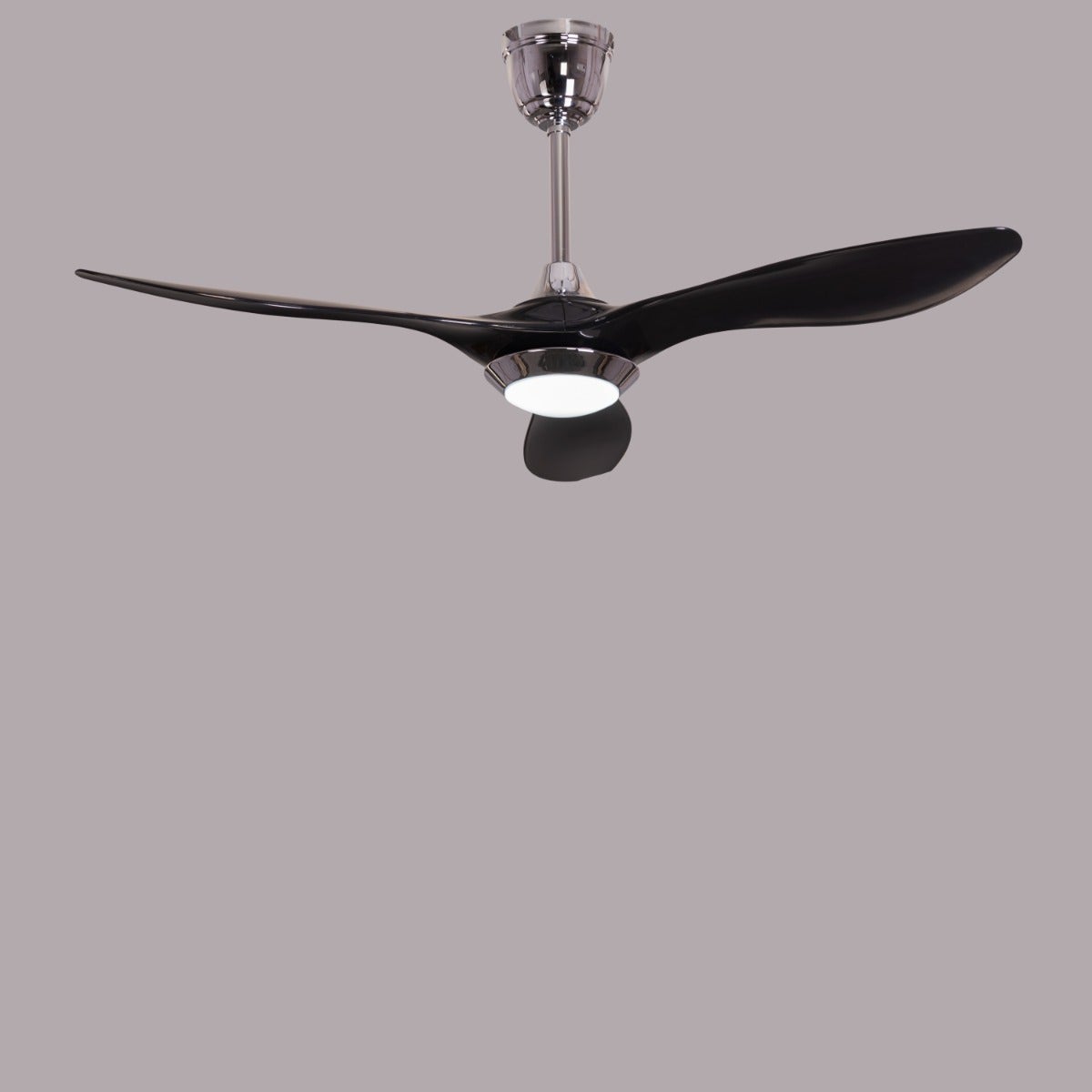Bodrum Beauty (132 cm Span, Chrome Finish Metal Body, Black Finish ABS Blades) Dimmable LED With Remote Control Ceiling Fan