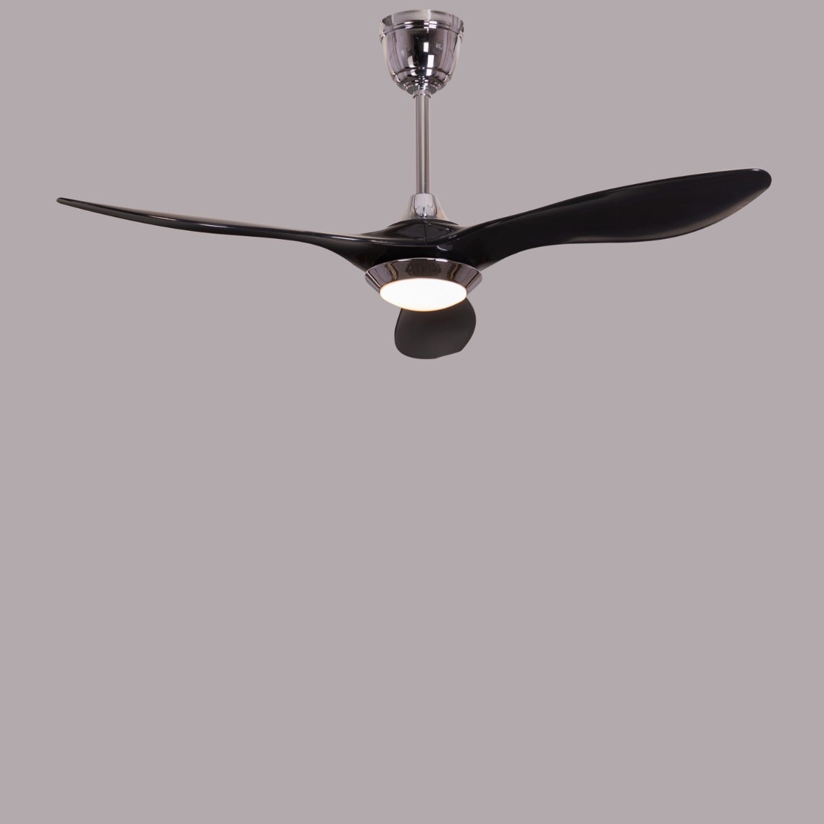Bodrum Beauty (132 cm Span, Chrome Finish Metal Body, Black Finish ABS Blades) Dimmable LED With Remote Control Ceiling Fan