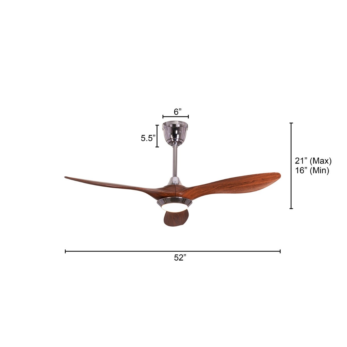 Bodrum Beauty (132 cm Span, Chrome Finish Metal Body, Teakwood Finish ABS Blades) Dimmable LED With Remote Control Ceiling Fan
