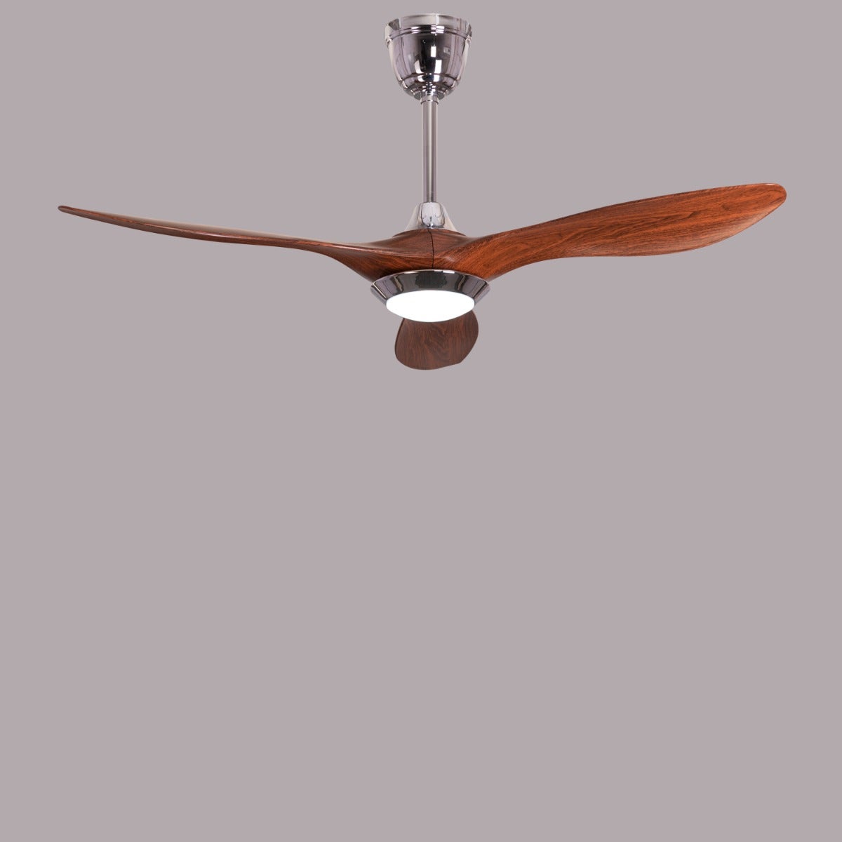 Bodrum Beauty (132 cm Span, Chrome Finish Metal Body, Teakwood Finish ABS Blades) Dimmable LED With Remote Control Ceiling Fan