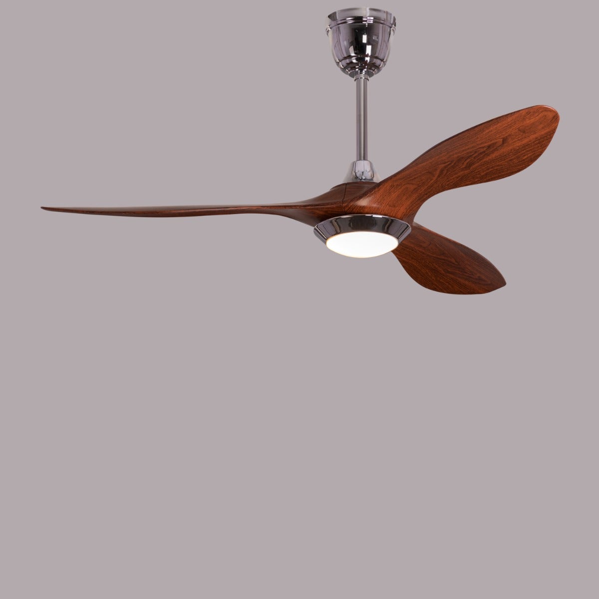 Bodrum Beauty (132 cm Span, Chrome Finish Metal Body, Teakwood Finish ABS Blades) Dimmable LED With Remote Control Ceiling Fan