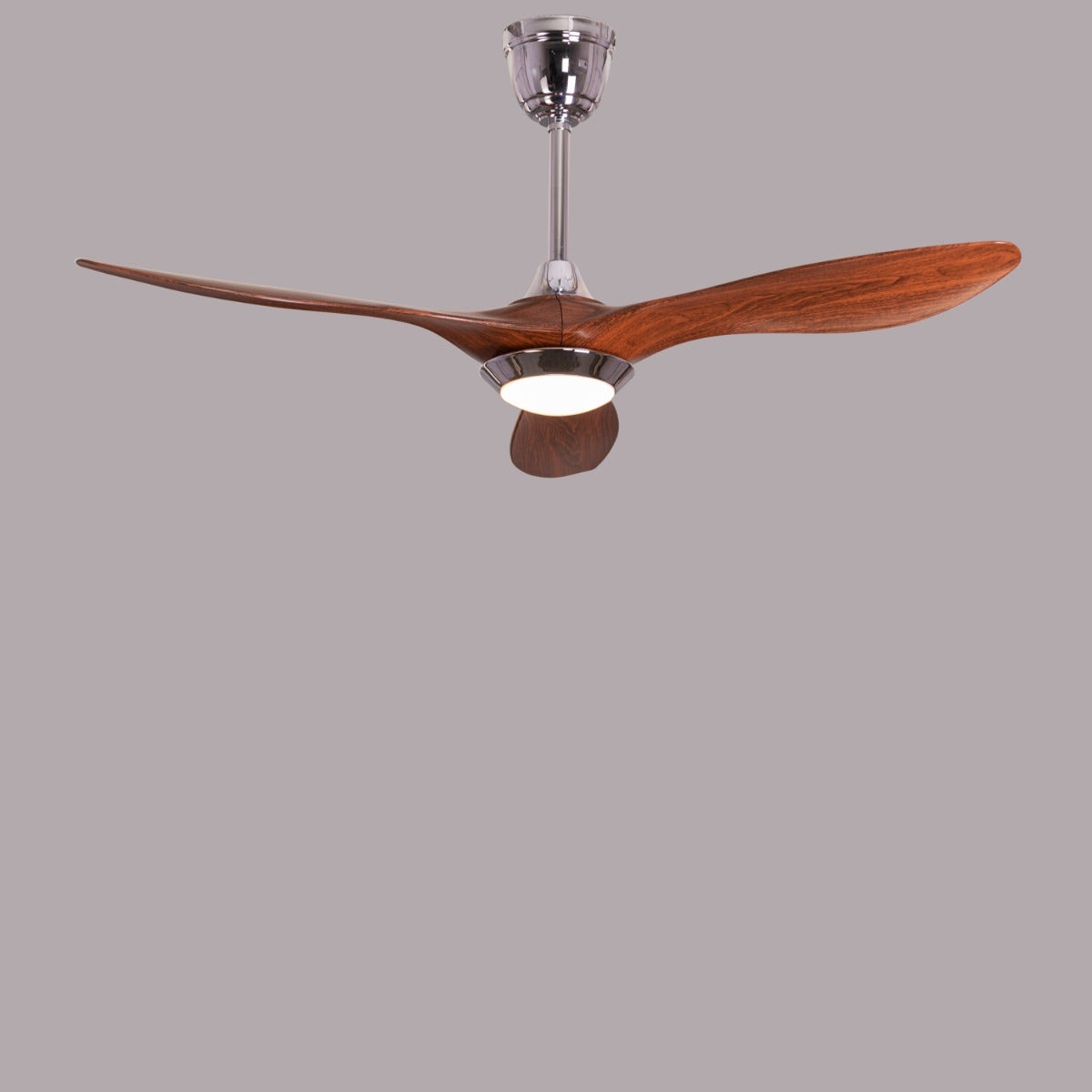 Bodrum Beauty (132 cm Span, Chrome Finish Metal Body, Teakwood Finish ABS Blades) Dimmable LED With Remote Control Ceiling Fan