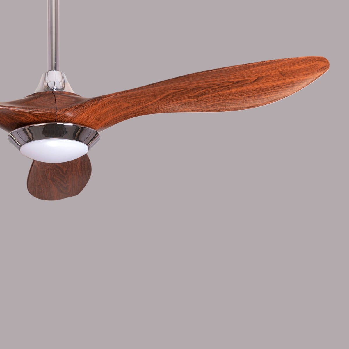 Bodrum Beauty (132 cm Span, Chrome Finish Metal Body, Teakwood Finish ABS Blades) Dimmable LED With Remote Control Ceiling Fan
