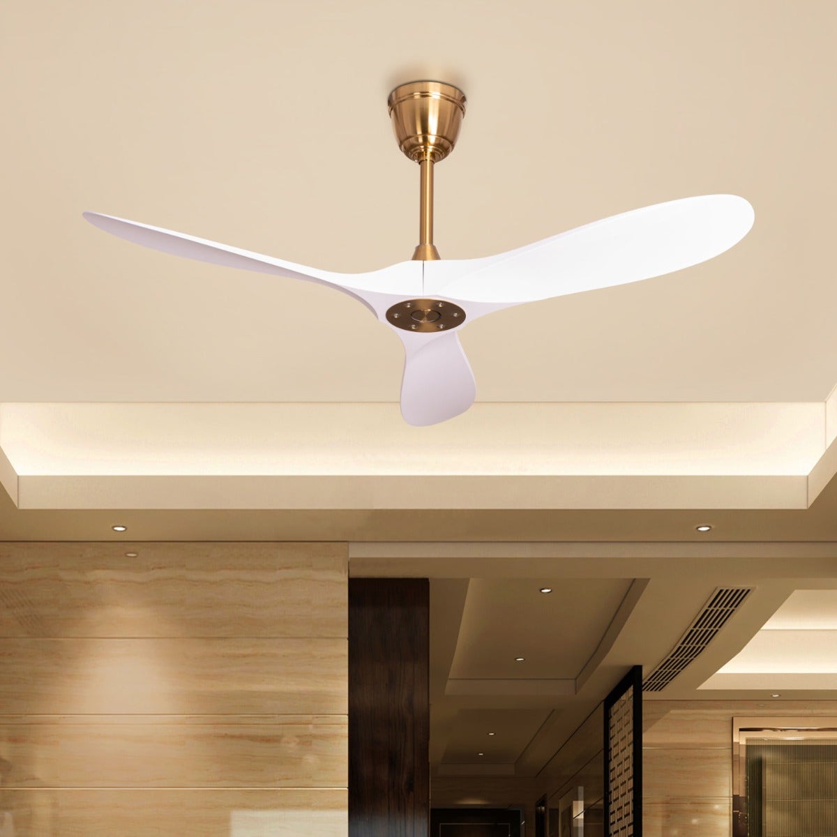 Spin Me Around (132 cm Span, Gold Finish Metal Body, White ABS Blades) Ceiling Fan