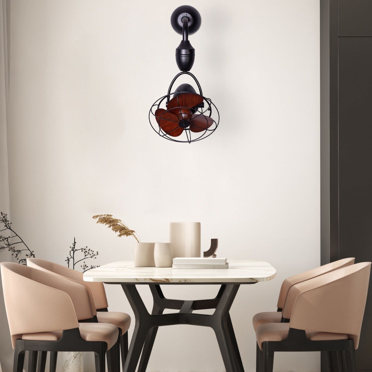 Canary Wharf (Oval Blade 28 cm Span, Black Finish Metal Body, Teak Wood Finish ABS Blades) Ceiling/Wall Fan