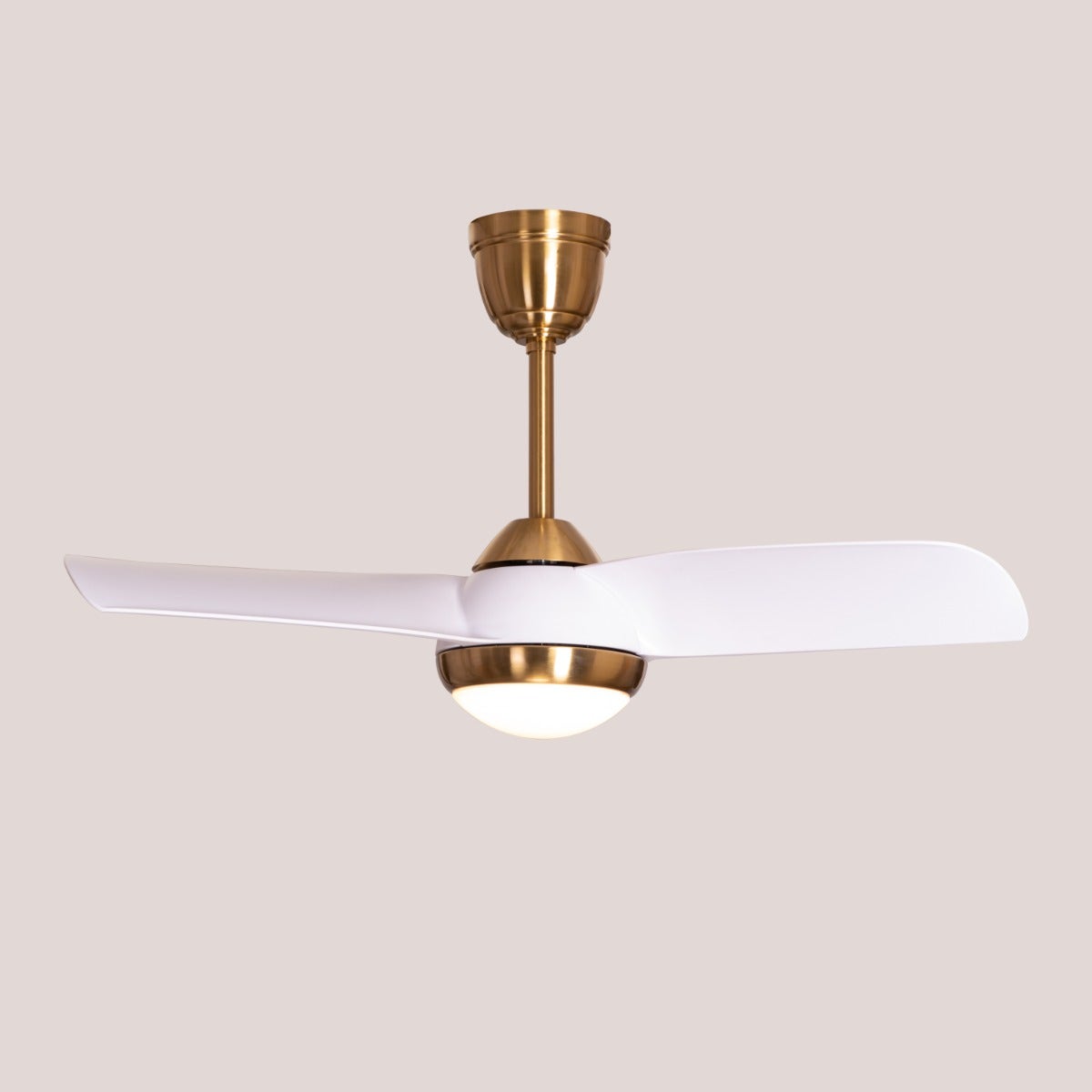White Meadows (110 cm Span, Gold Finish Metal Body, White Finish ABS Blades) Dimmable LED With Remote Control Ceiling Fan