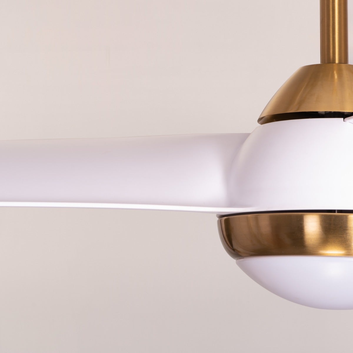 White Meadows (110 cm Span, Gold Finish Metal Body, White Finish ABS Blades) Dimmable LED With Remote Control Ceiling Fan