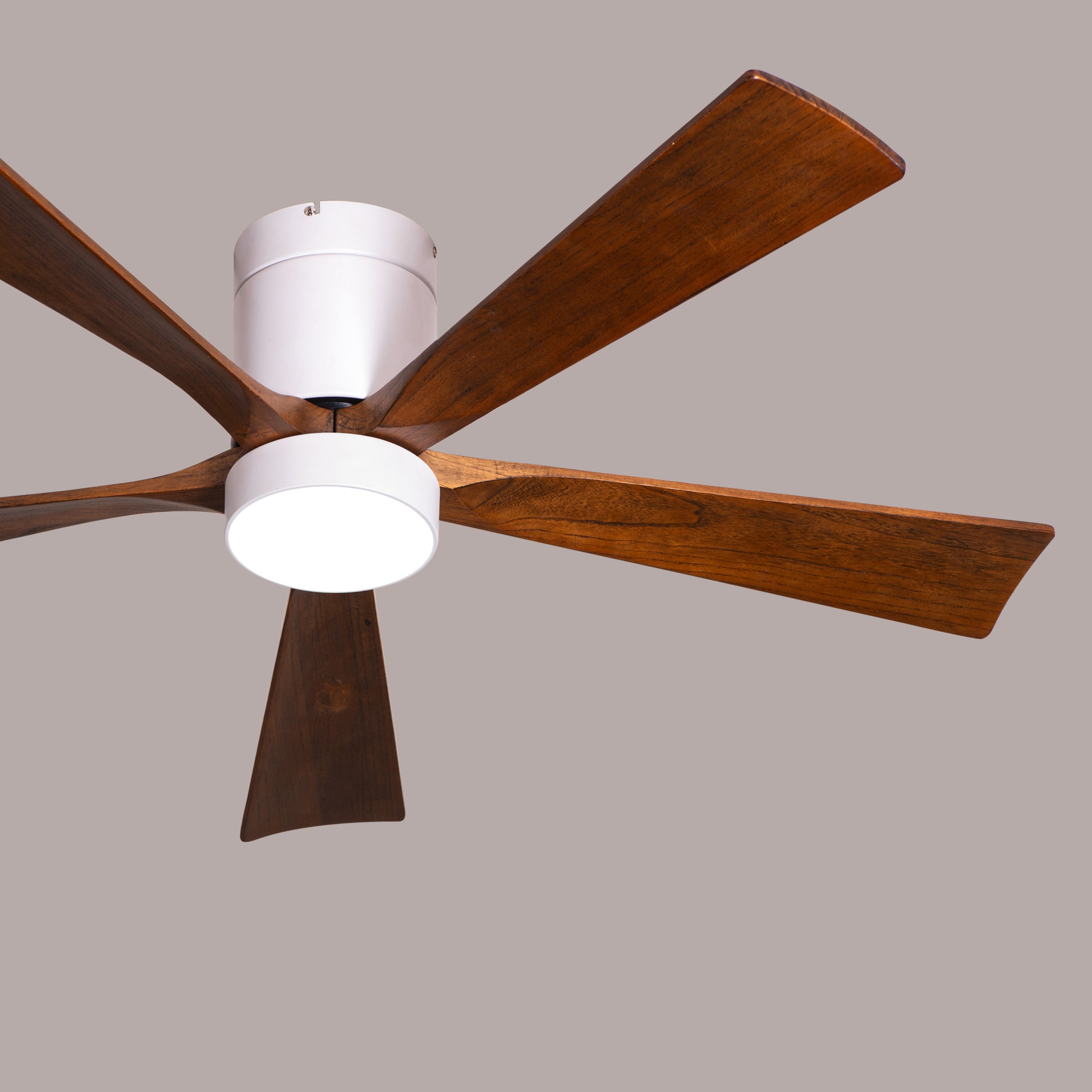 Peru Perfect (130 cm Span, White Finish Metal Body with Wooden Blades in Walnut Finish) 3 Color LED With Remote Control Ceiling Fan