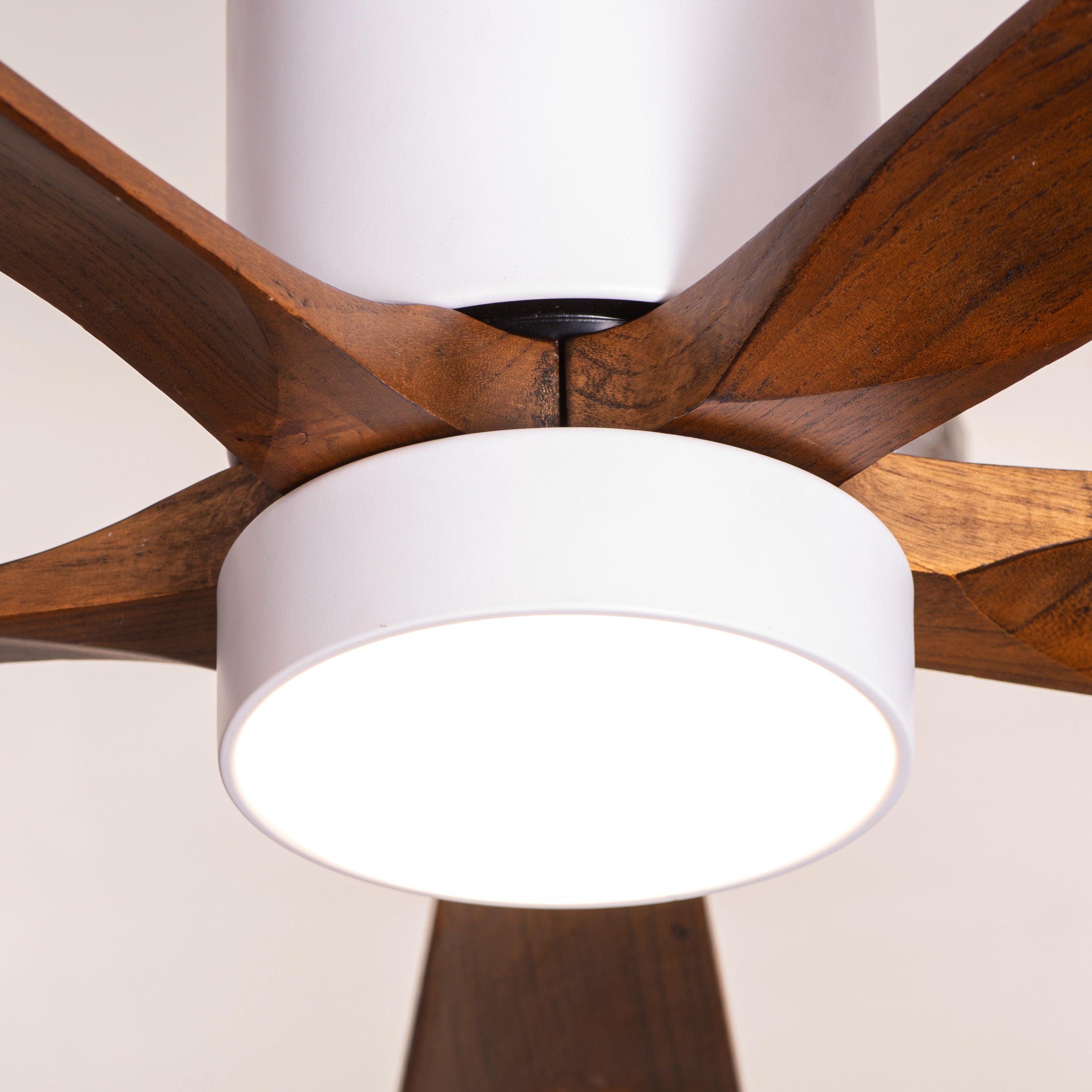 Peru Perfect (130 cm Span, White Finish Metal Body with Wooden Blades in Walnut Finish) 3 Color LED With Remote Control Ceiling Fan