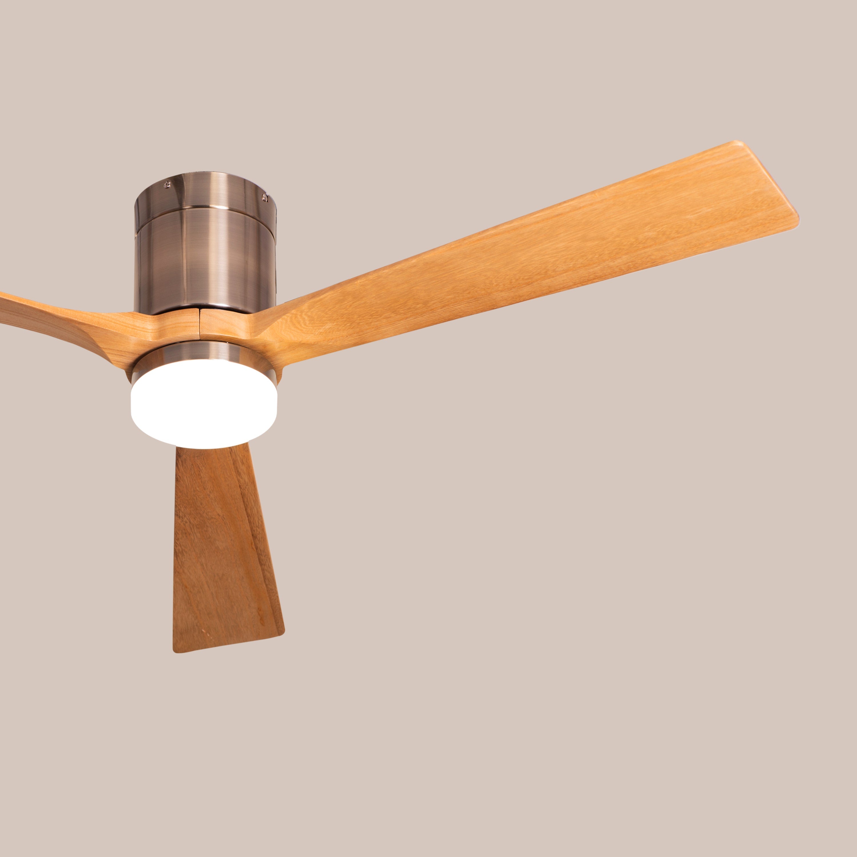 Breakfast In Belgrade (152 cm Span, Metal Body in Chrome Finish, Maple Finish Solid Wood Blades) 3 Color LED With Remote Control Ceiling Fan