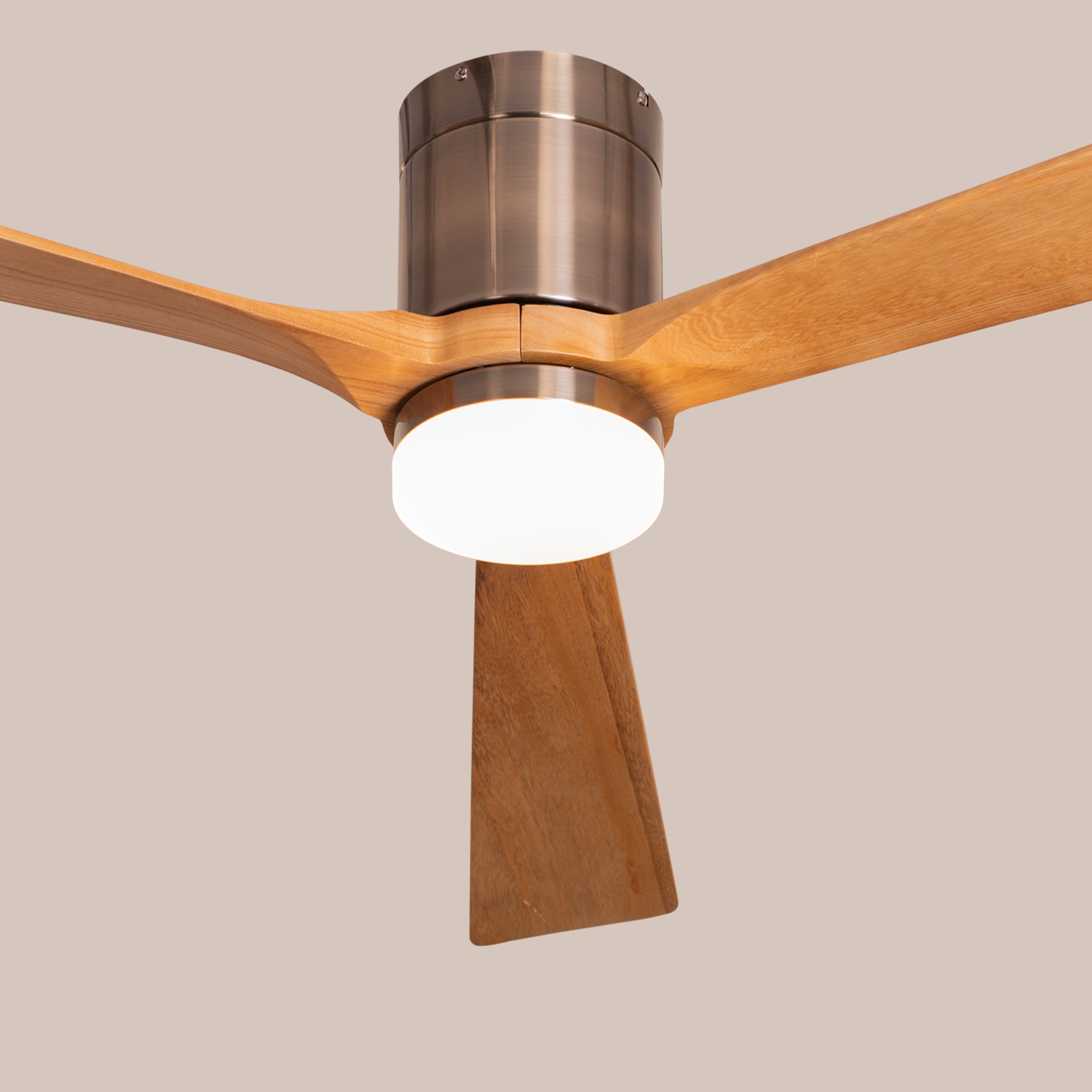 Breakfast In Belgrade (152 cm Span, Metal Body in Chrome Finish, Maple Finish Solid Wood Blades) 3 Color LED With Remote Control Ceiling Fan