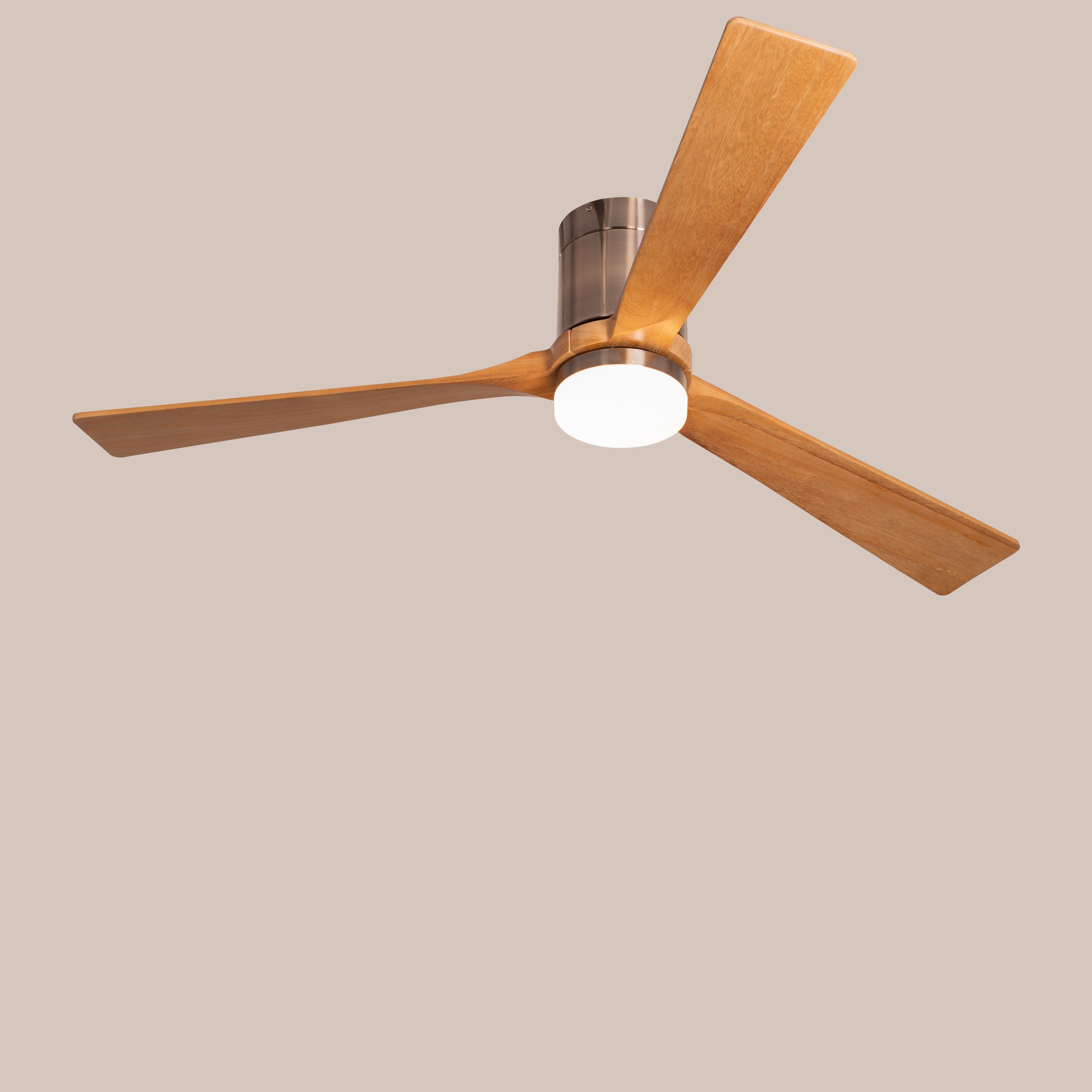 Breakfast In Belgrade (152 cm Span, Metal Body in Chrome Finish, Maple Finish Solid Wood Blades) 3 Color LED With Remote Control Ceiling Fan