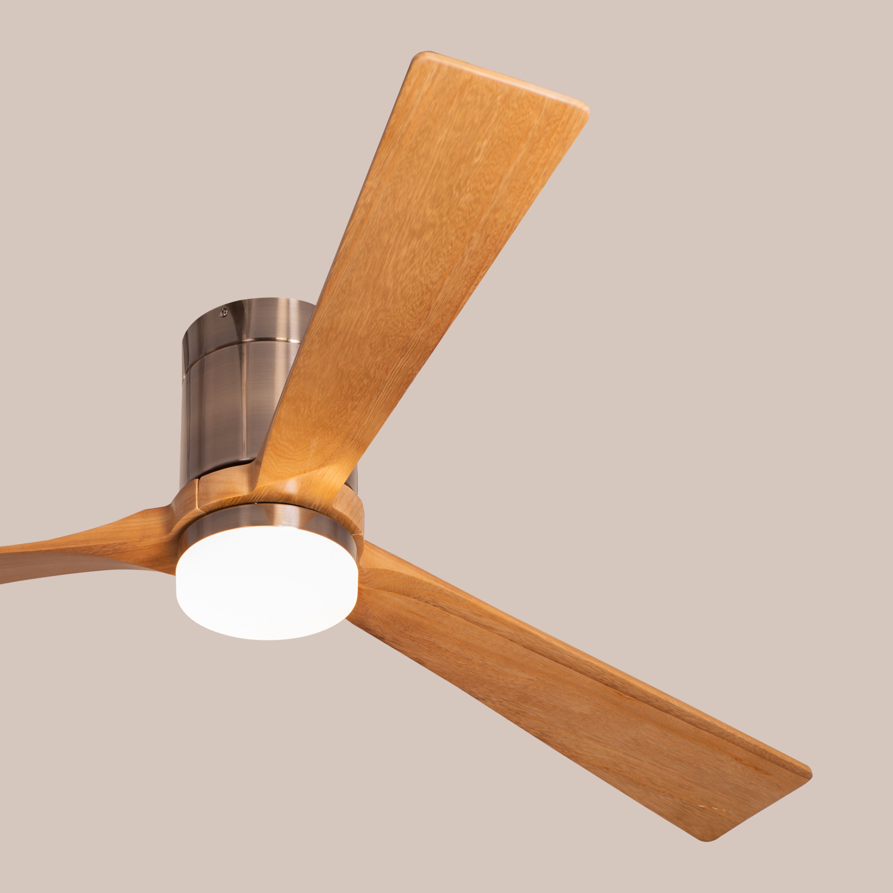 Breakfast In Belgrade (152 cm Span, Metal Body in Chrome Finish, Maple Finish Solid Wood Blades) 3 Color LED With Remote Control Ceiling Fan