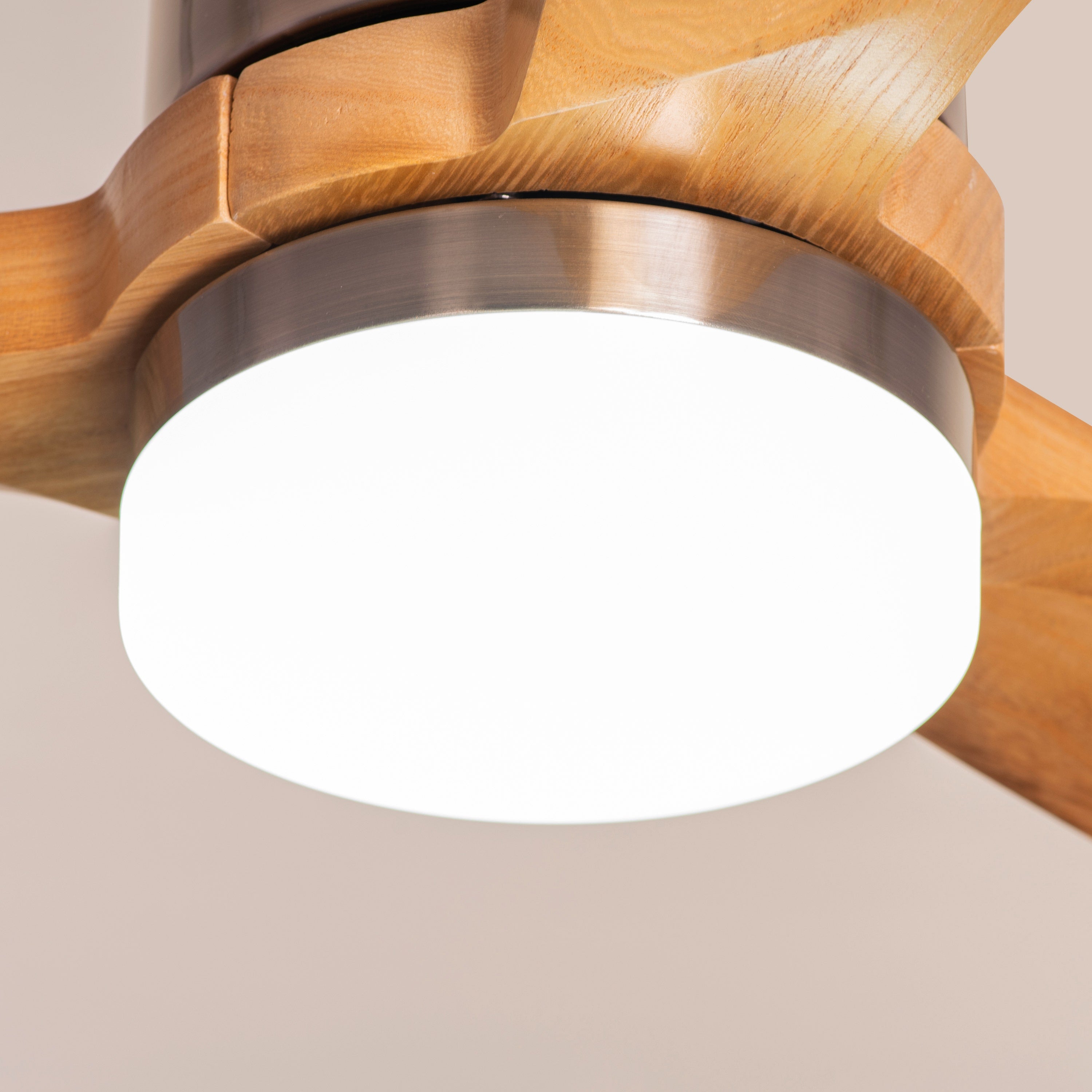 Breakfast In Belgrade (152 cm Span, Metal Body in Chrome Finish, Maple Finish Solid Wood Blades) 3 Color LED With Remote Control Ceiling Fan