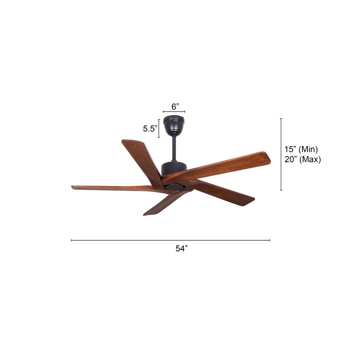 Kensington (137 cm Span, Black Finish Metal Body, Walnut Finish Solid Wood Blades) Ceiling Fan
