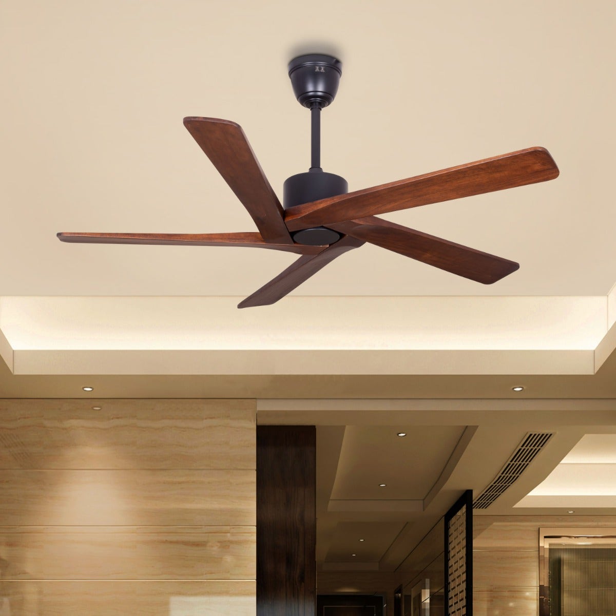 Kensington (137 cm Span, Black Finish Metal Body, Walnut Finish Solid Wood Blades) Ceiling Fan