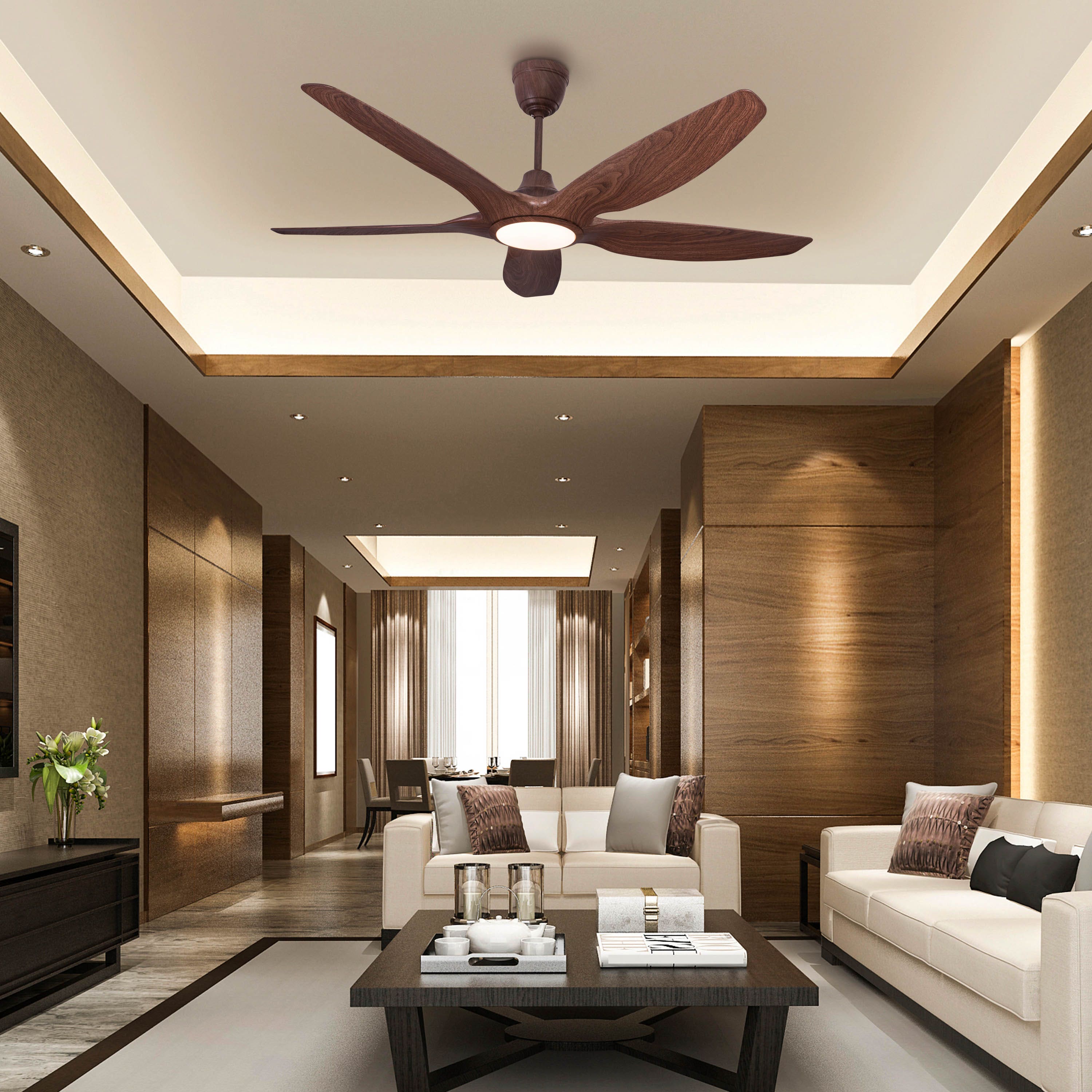 Revisited (152 cm Span, Walnut Finish Metal Body, Walnut Finish ABS Blades) Dimmable LED With Remote Control Ceiling Fan