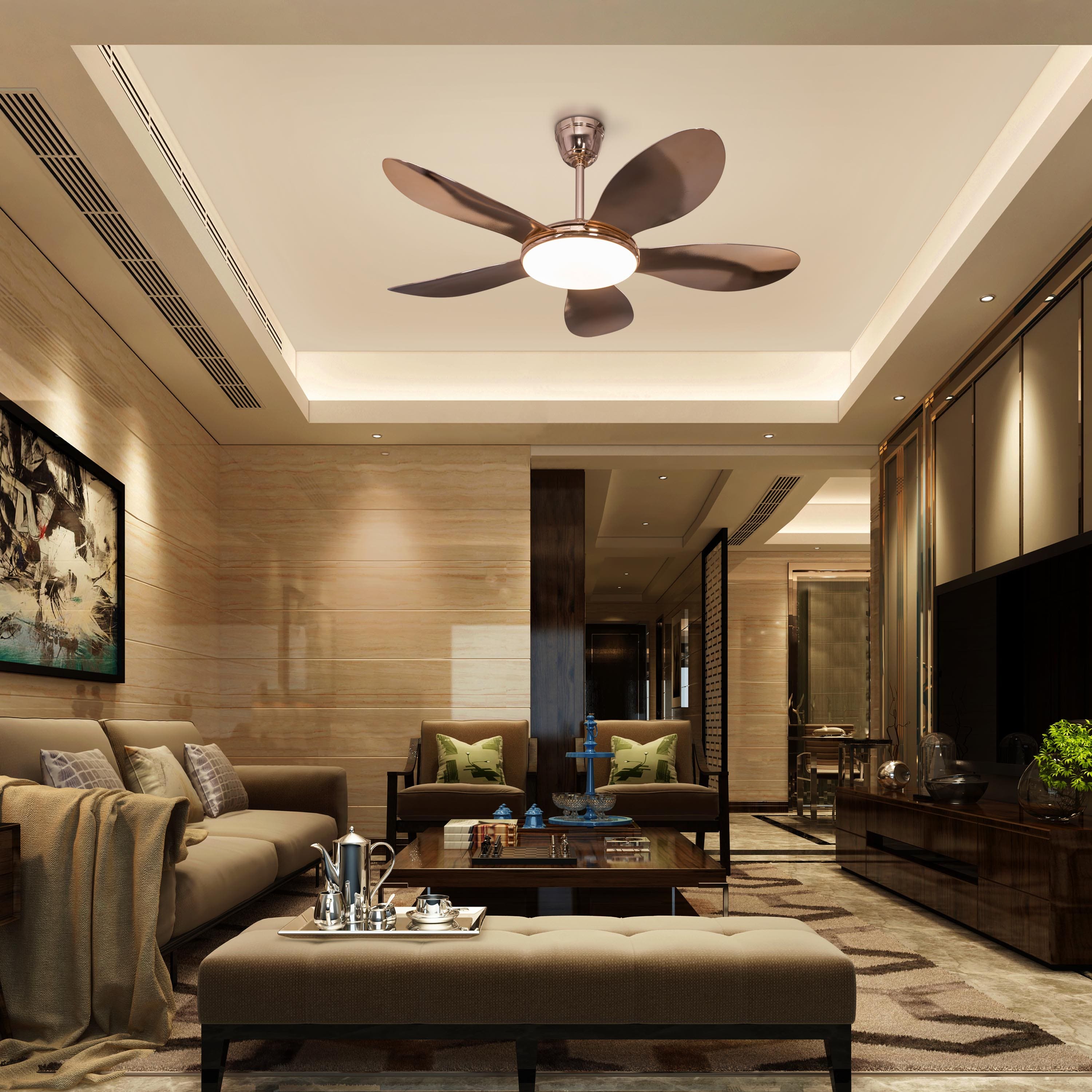 Thing For Bling (127 cm Span, Gold Plated Metal Body, Gold Plated ABS Blades) Dimmable LED With Remote Control Ceiling Fan